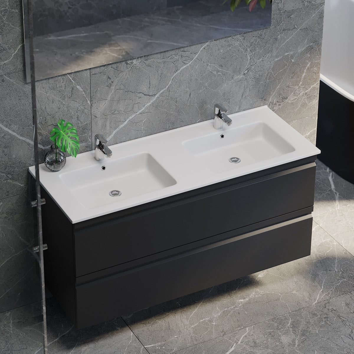 Klokkarvik Badrumsmöbel, Svart Matt - Tvättställsskåp - BATH DELUXE - PRESTIGE - 74 - 120 - 01 - 02 - 00 - BATHDELUXE SWEDEN