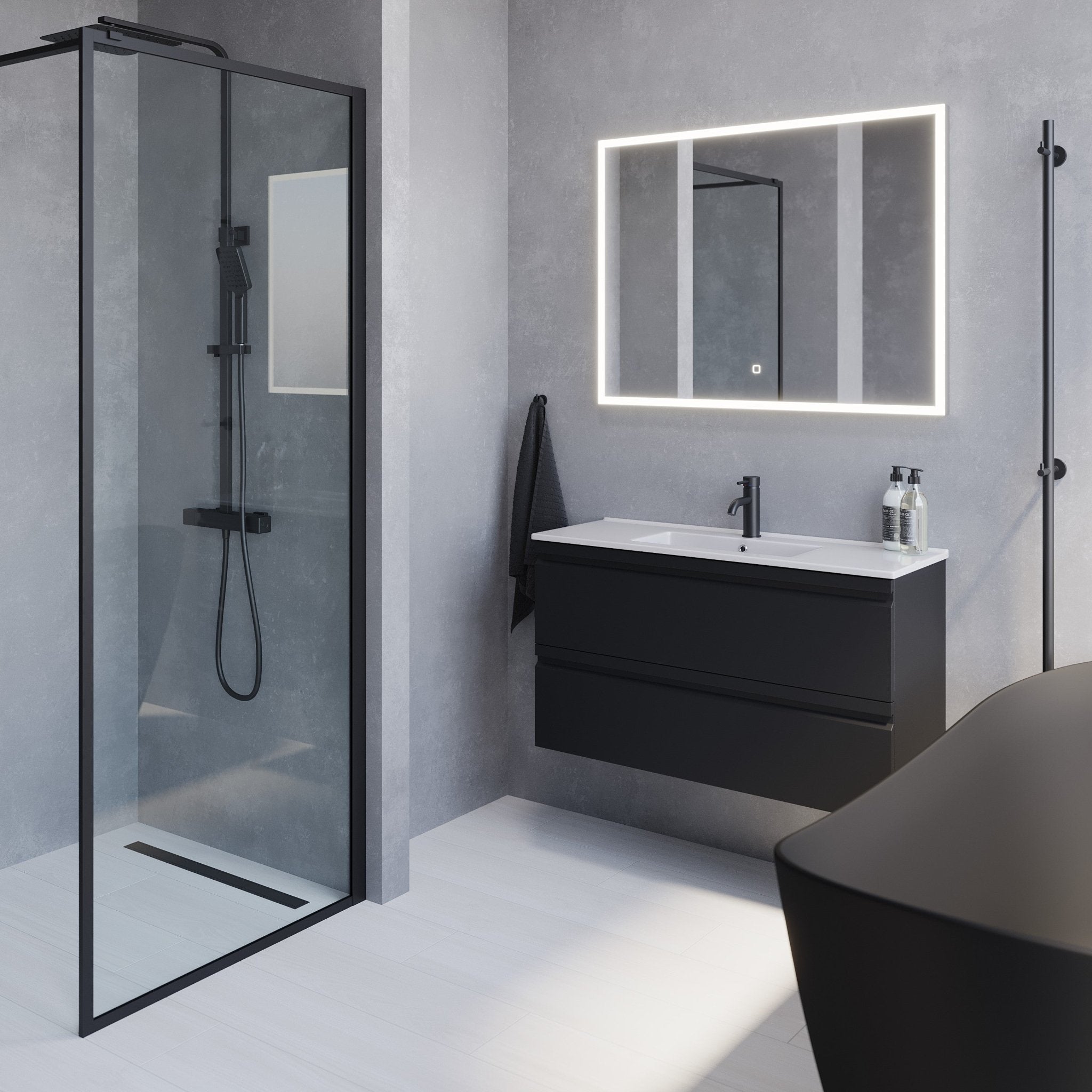 Knarrlagsund Slimline Badrumsmöbel, Svart Matt - Tvättställsskåp - BATH DELUXE - PRESTIGE - 74 - 100 - 70 - 02 - 30 - BATHDELUXE SWEDEN