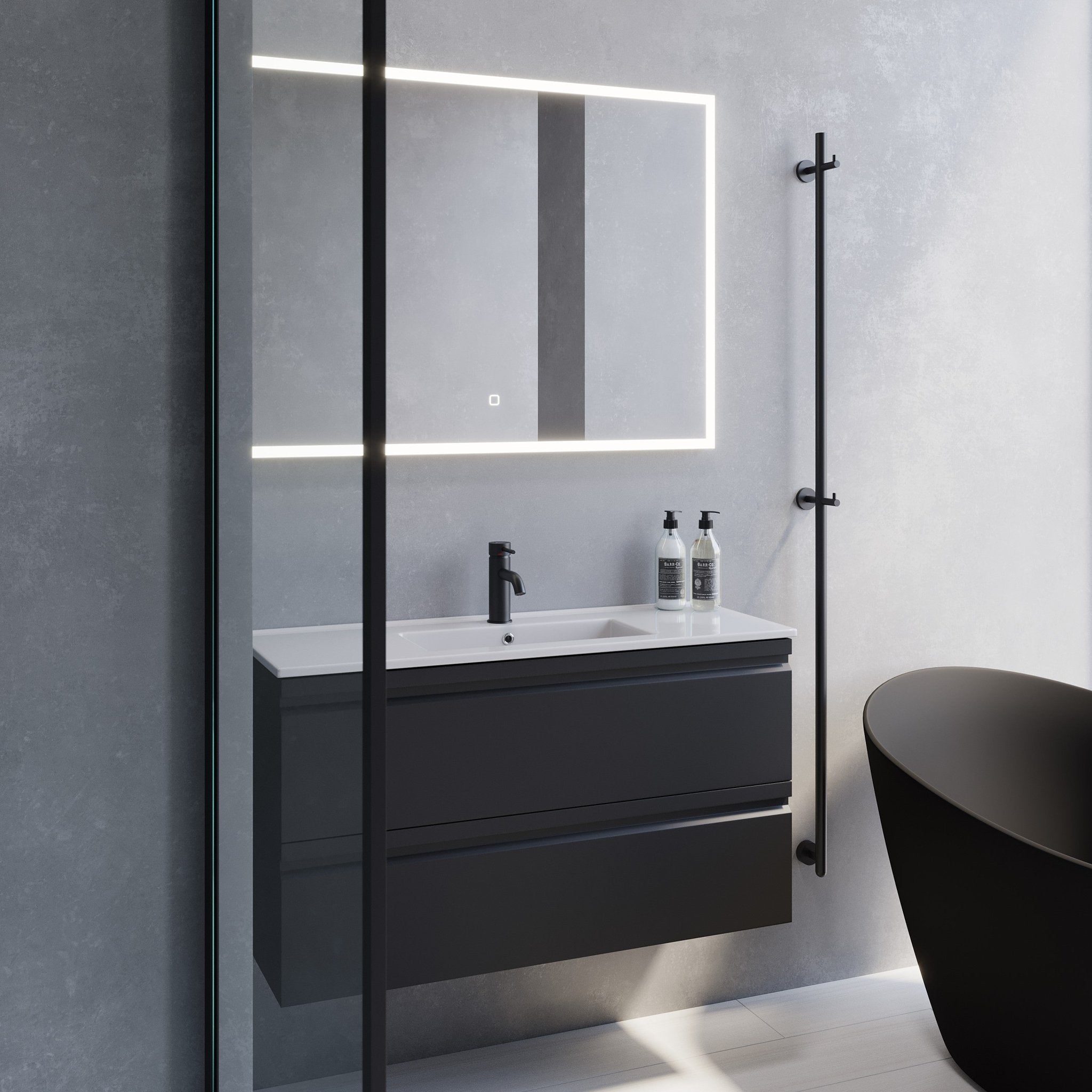 Knarrlagsund Slimline Badrumsmöbel, Svart Matt - Tvättställsskåp - BATH DELUXE - PRESTIGE - 74 - 100 - 70 - 02 - 30 - BATHDELUXE SWEDEN
