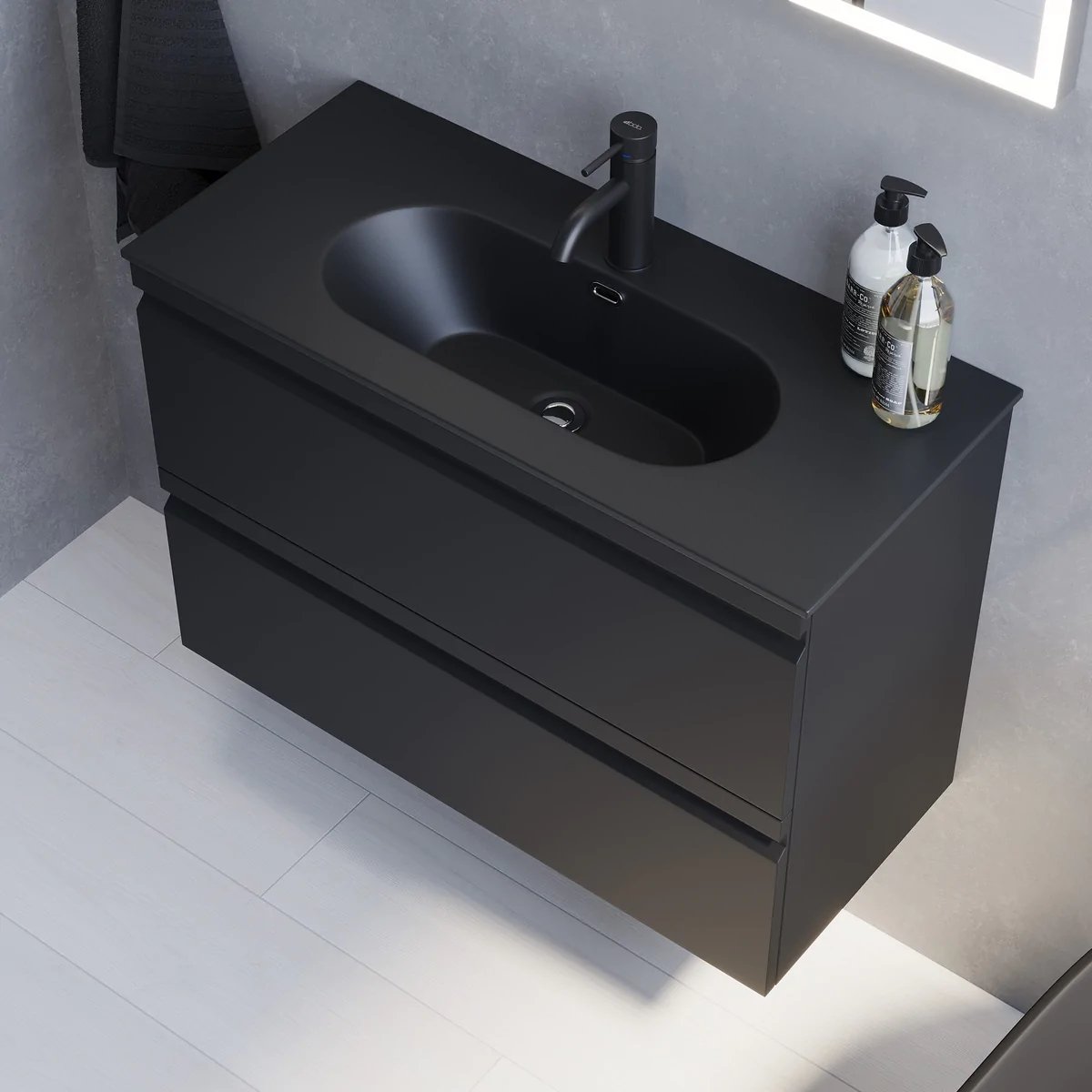 Kongsvinger Slimline Badrumsmöbel, Svart Matt - Tvättställsskåp - BATH DELUXE - PRESTIGE - 74 - 080 - 73 - 02 - 30 - BATHDELUXE SWEDEN