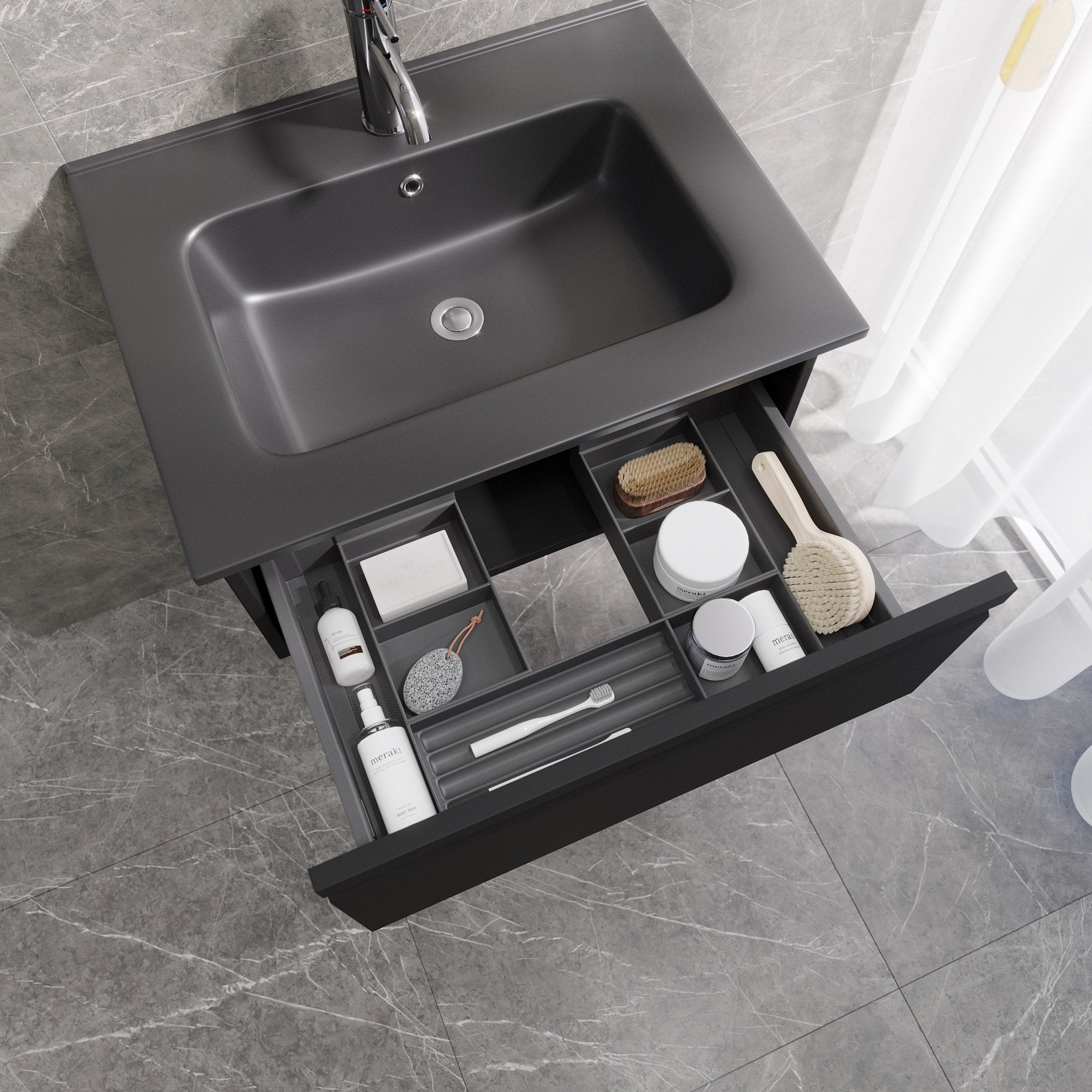 Kuberg Kompakt Badrummöbel, Svart Matt - Tvättställsskåp - BATH DELUXE - PRESTIGE - 89 - 060 - 56 - 02 - 31 - BATHDELUXE SWEDEN