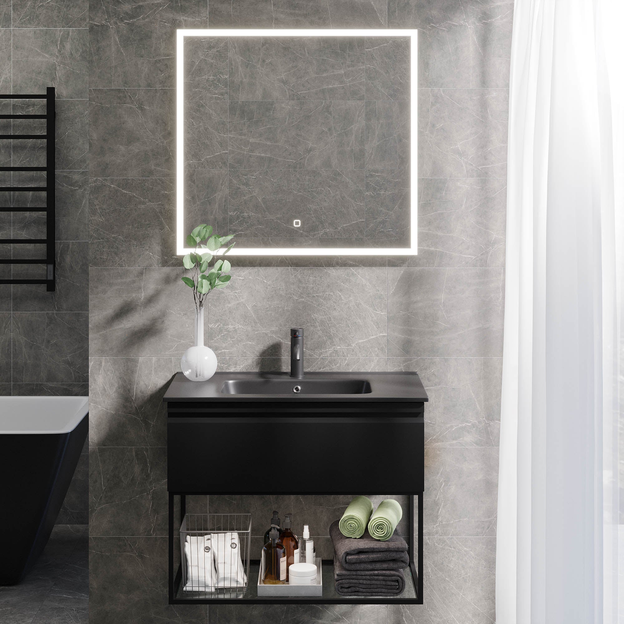 Kuberg Kompakt Badrummöbel, Svart Matt - Tvättställsskåp - BATH DELUXE - PRESTIGE - 89 - 060 - 56 - 02 - 31 - BATHDELUXE SWEDEN