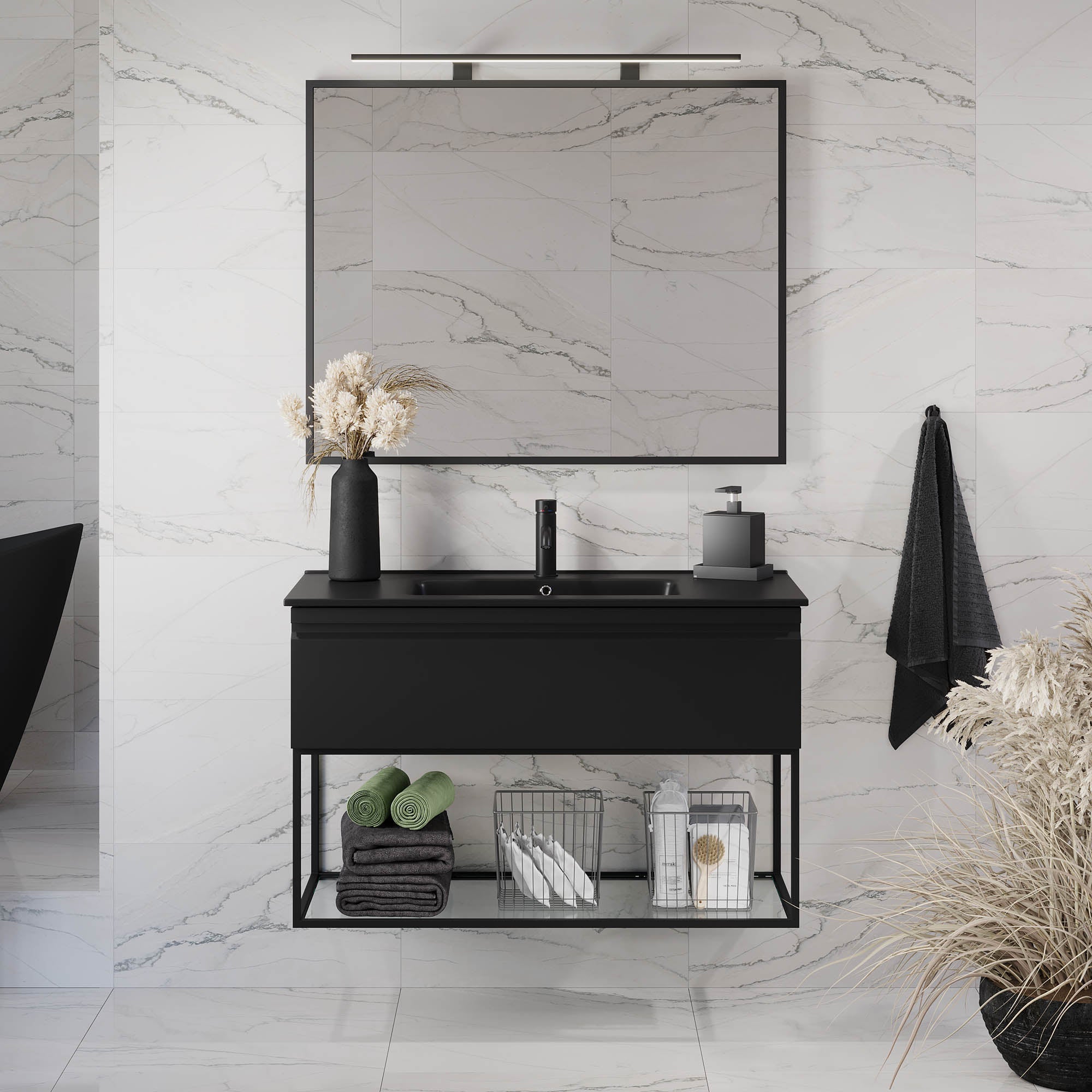 Kuberg Kompakt Badrummöbel, Svart Matt - Tvättställsskåp - BATH DELUXE - PRESTIGE - 89 - 100 - 56 - 02 - 30 - BATHDELUXE SWEDEN