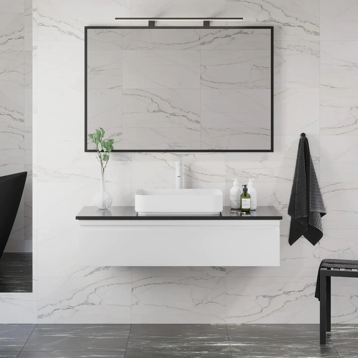 Kvinlog Compact Badrumsmöbel, Vit Matt - Tvättställsskåp - BATH DELUXE - PRESTIGE - 89 - 120 - 28 - 01 - 30 - BATHDELUXE SWEDEN