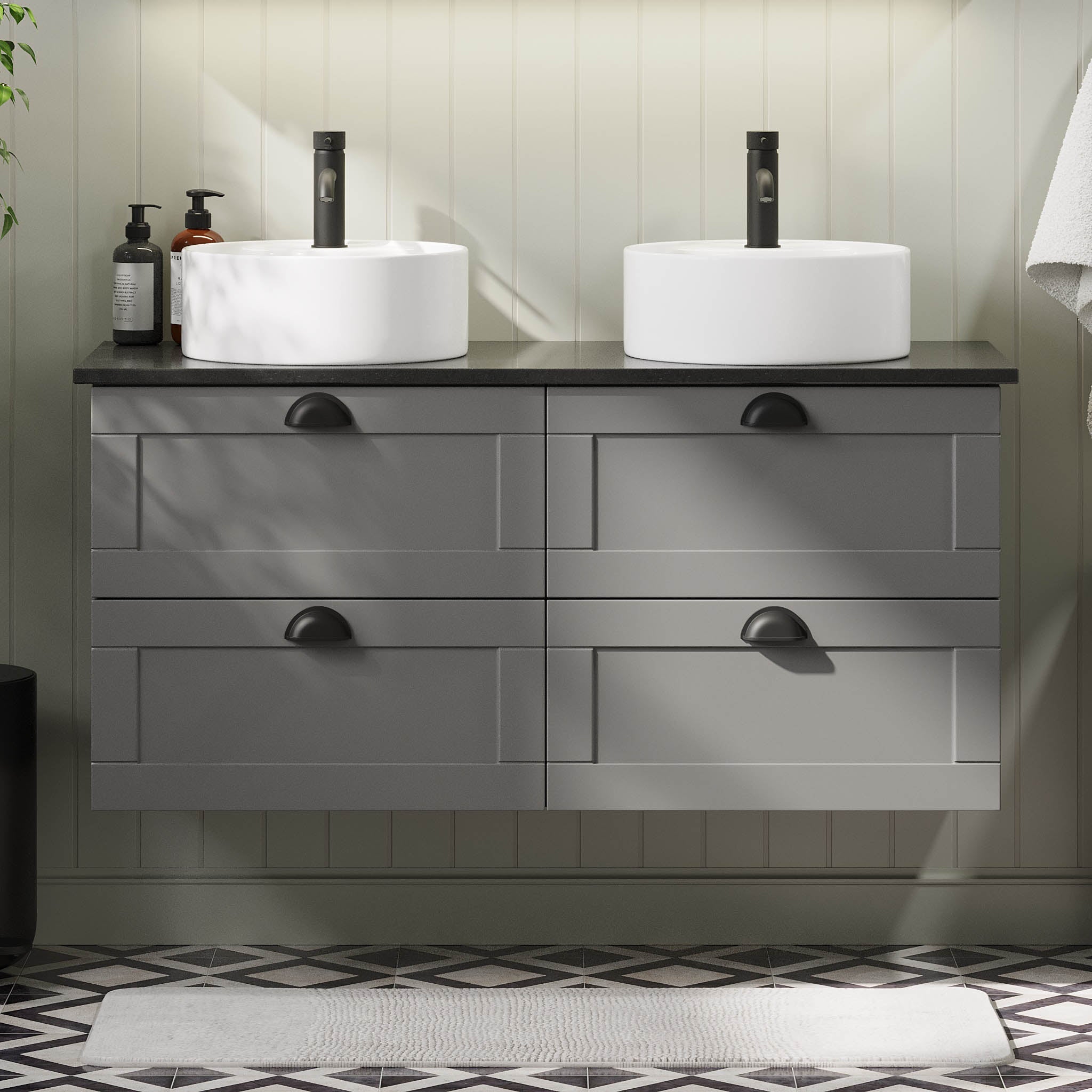 Nabbetorp Badrumsmöbel, Grå Matt - Tvättställsskåp - BATH DELUXE - PRESTIGE - 71 - 120 - 03 - 03 - 42 - BATHDELUXE SWEDEN