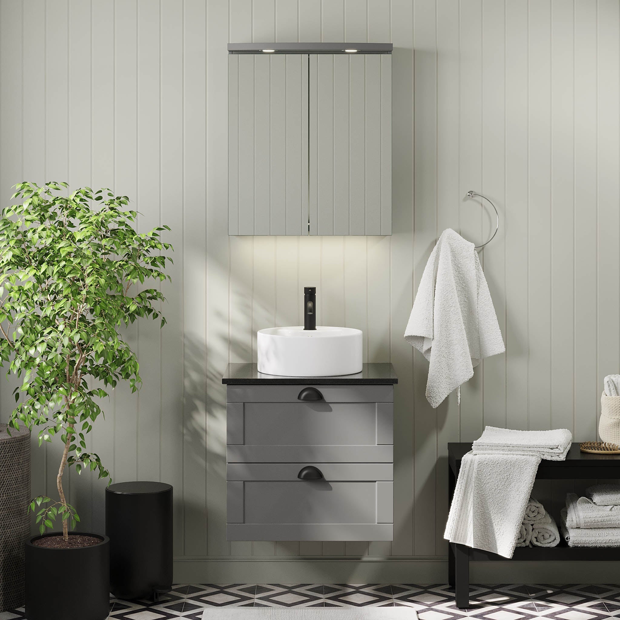 Nabbetorp Badrumsmöbel, Grå Matt - Tvättställsskåp - BATH DELUXE - PRESTIGE - 71 - 120 - 03 - 03 - 42 - BATHDELUXE SWEDEN