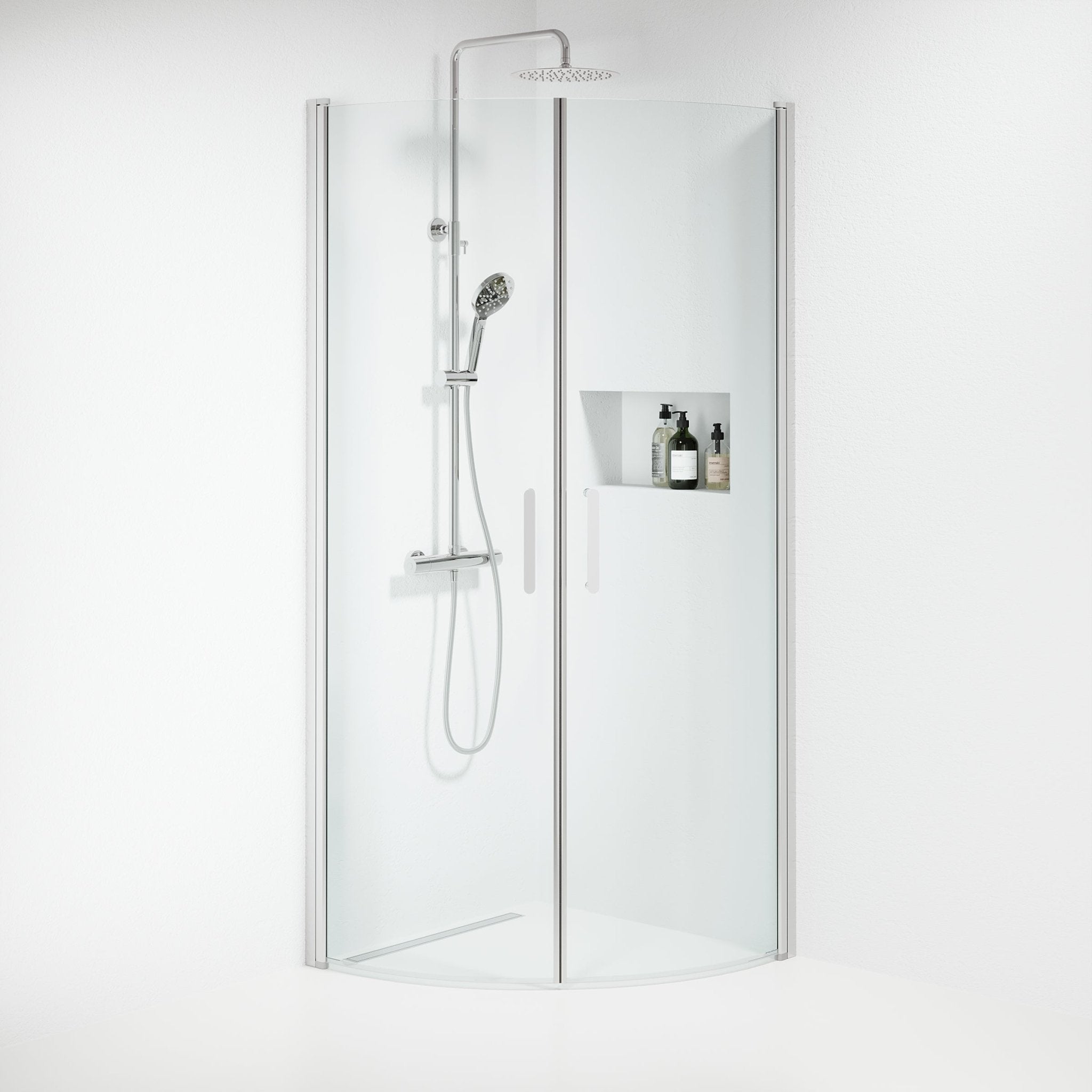 Sandefjord Duschhörn, Rund, Krom Profil, Klargas - Duschhörna - BATH DELUXE - EXCLUSIVE - 15 - 080 - 01 - 60 - 00 - BATHDELUXE SWEDEN