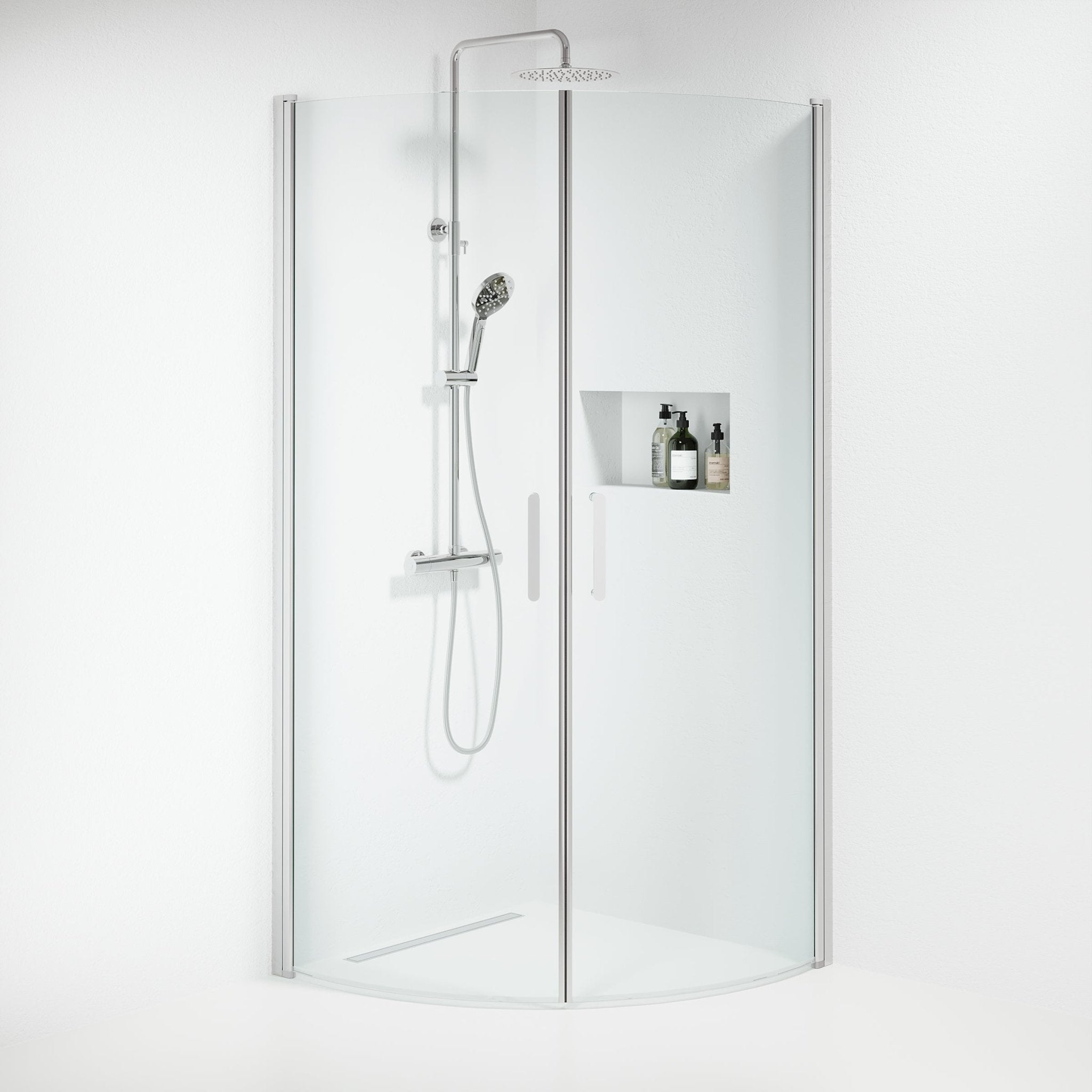 Sandefjord Duschhörn, Rund, Krom Profil, Klargas - Duschhörna - BATH DELUXE - EXCLUSIVE - 15 - 090 - 01 - 60 - 00 - BATHDELUXE SWEDEN