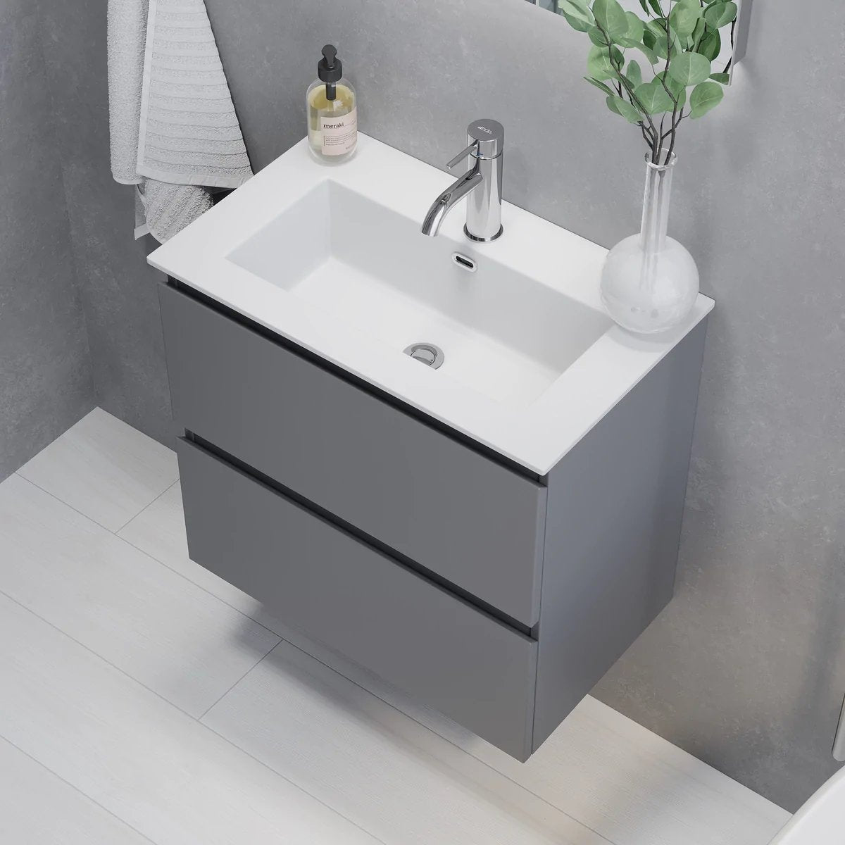 Sandshamn Slimline Badrumsmöbel, Grå Matt - Tvättställsskåp - BATH DELUXE - PRESTIGE - 73 - 100 - 70 - 11 - 30 - BATHDELUXE SWEDEN