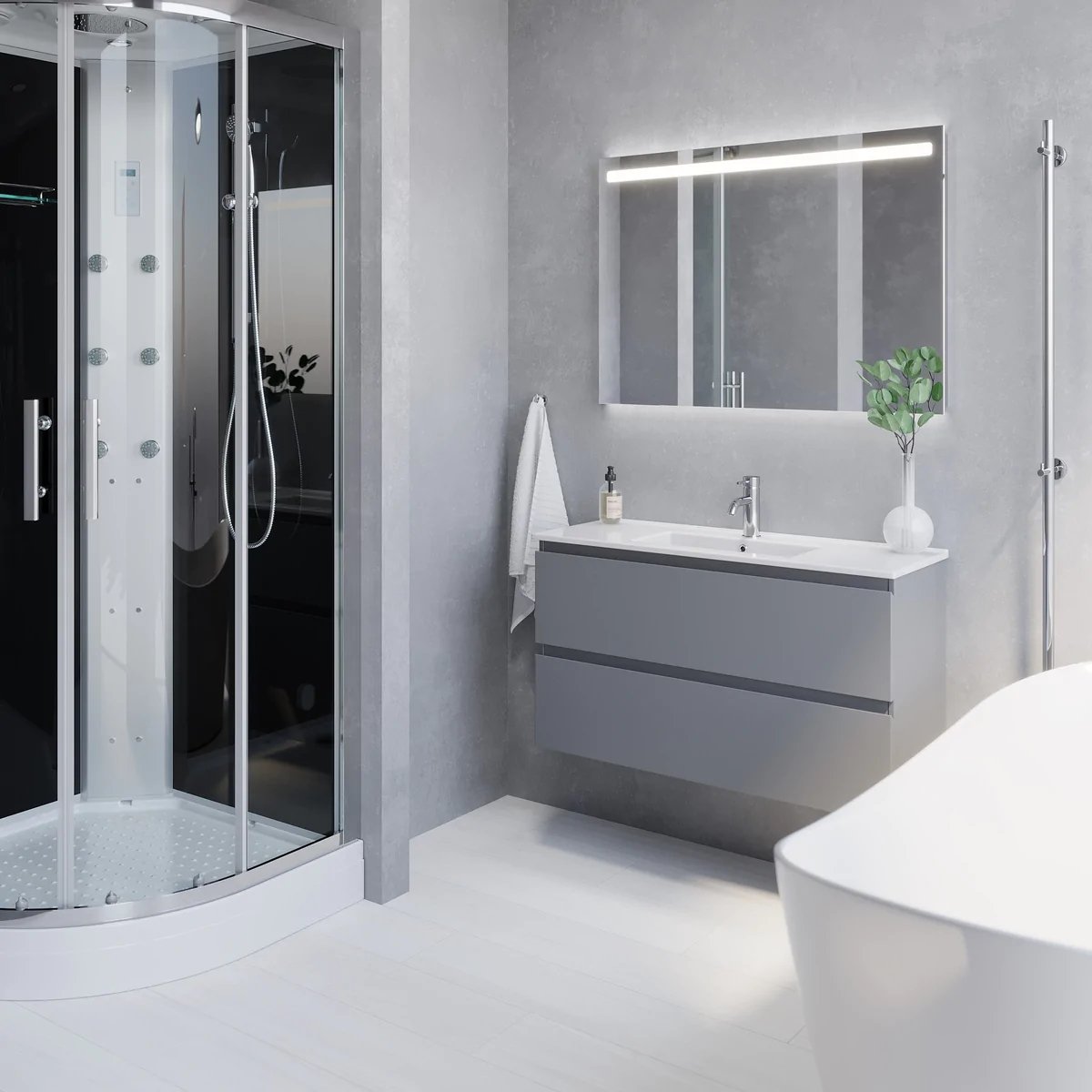 Sandshamn Slimline Badrumsmöbel, Grå Matt - Tvättställsskåp - BATH DELUXE - PRESTIGE - 73 - 100 - 70 - 11 - 30 - BATHDELUXE SWEDEN