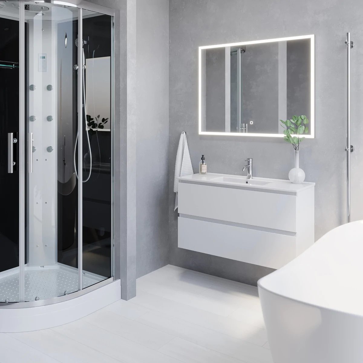Sandshamn Slimline Badrumsmöbel, Vit Matt - Tvättställsskåp - BATH DELUXE - PRESTIGE - 73 - 100 - 70 - 01 - 30 - BATHDELUXE SWEDEN