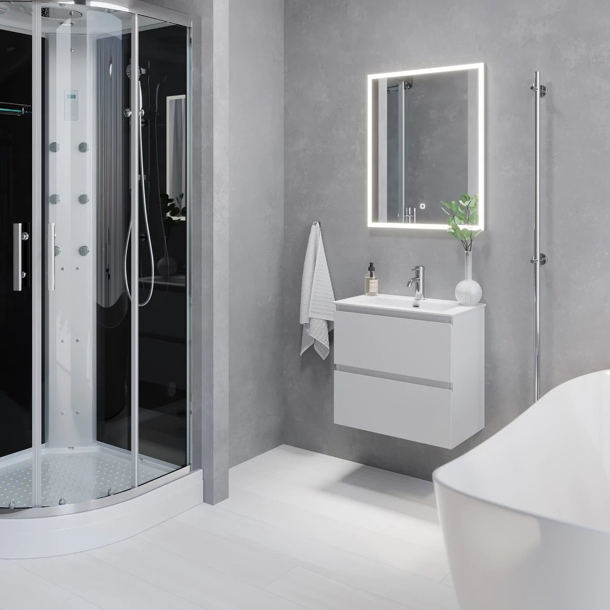 Sandshamn Slimline Badrumsmöbel, Vit Matt - Tvättställsskåp - BATH DELUXE - PRESTIGE - 73 - 100 - 70 - 01 - 30 - BATHDELUXE SWEDEN