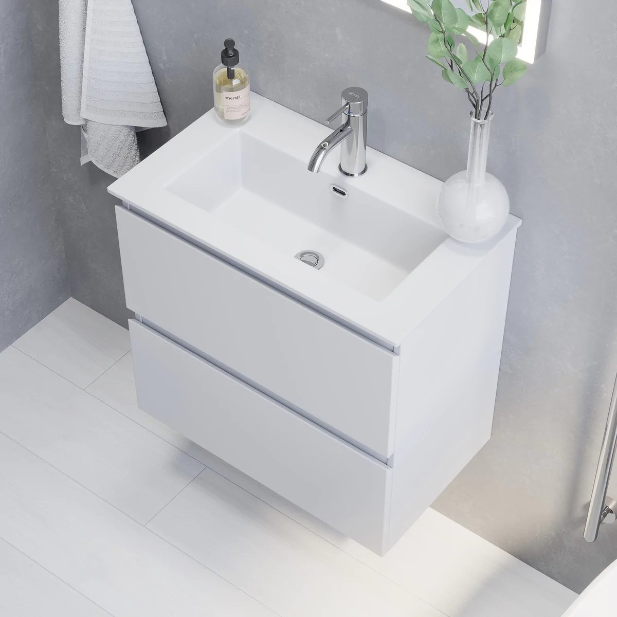 Sandshamn Slimline Badrumsmöbel, Vit Matt - Tvättställsskåp - BATH DELUXE - PRESTIGE - 73 - 100 - 70 - 01 - 30 - BATHDELUXE SWEDEN