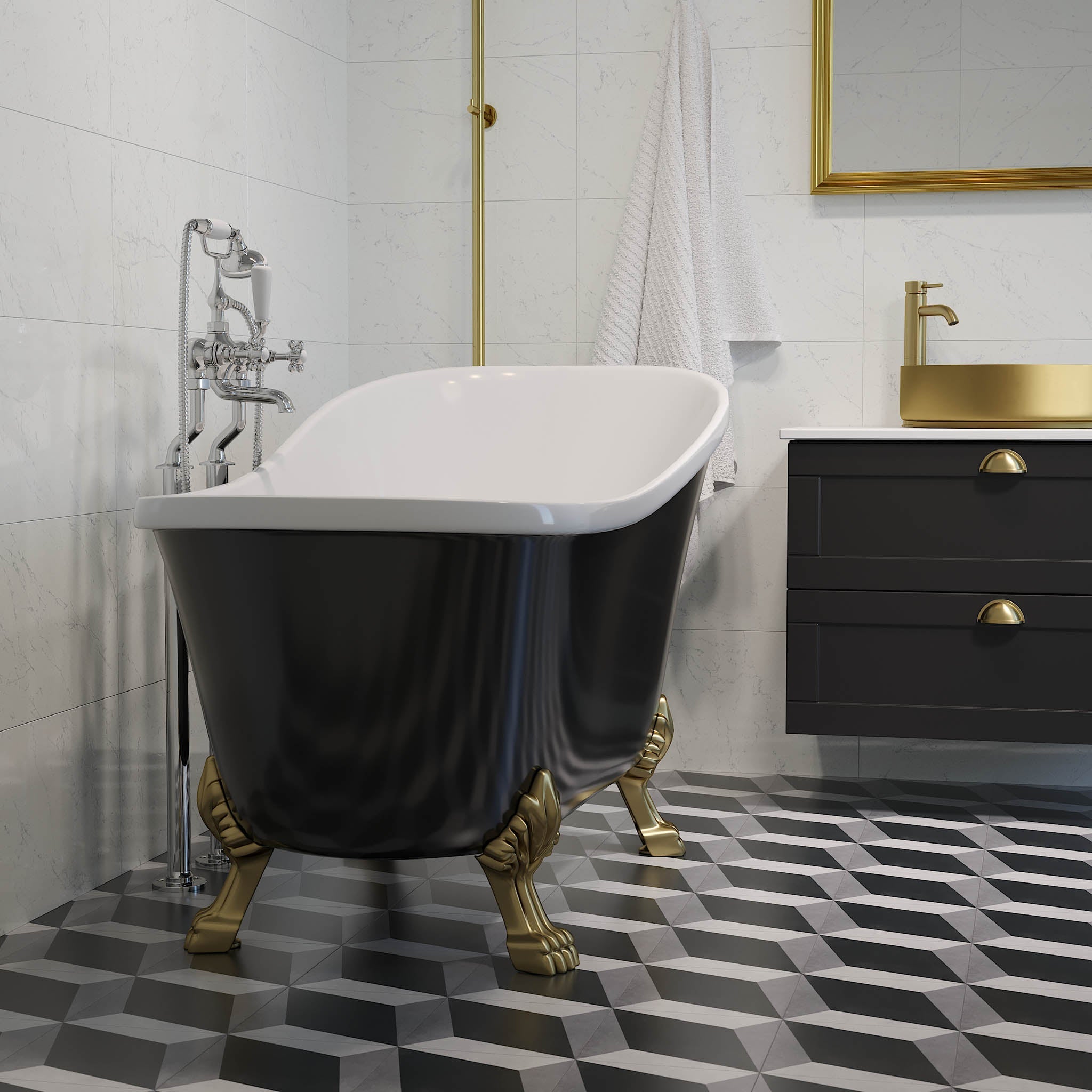Svinkløv Tassbadkar 150 cm med Lejontassar, Svart Högblank - Fristående Badkar - BATH DELUXE - EXCLUSIVE - 47 - 150 - 65 - 11 - 42 - BATHDELUXE SWEDEN