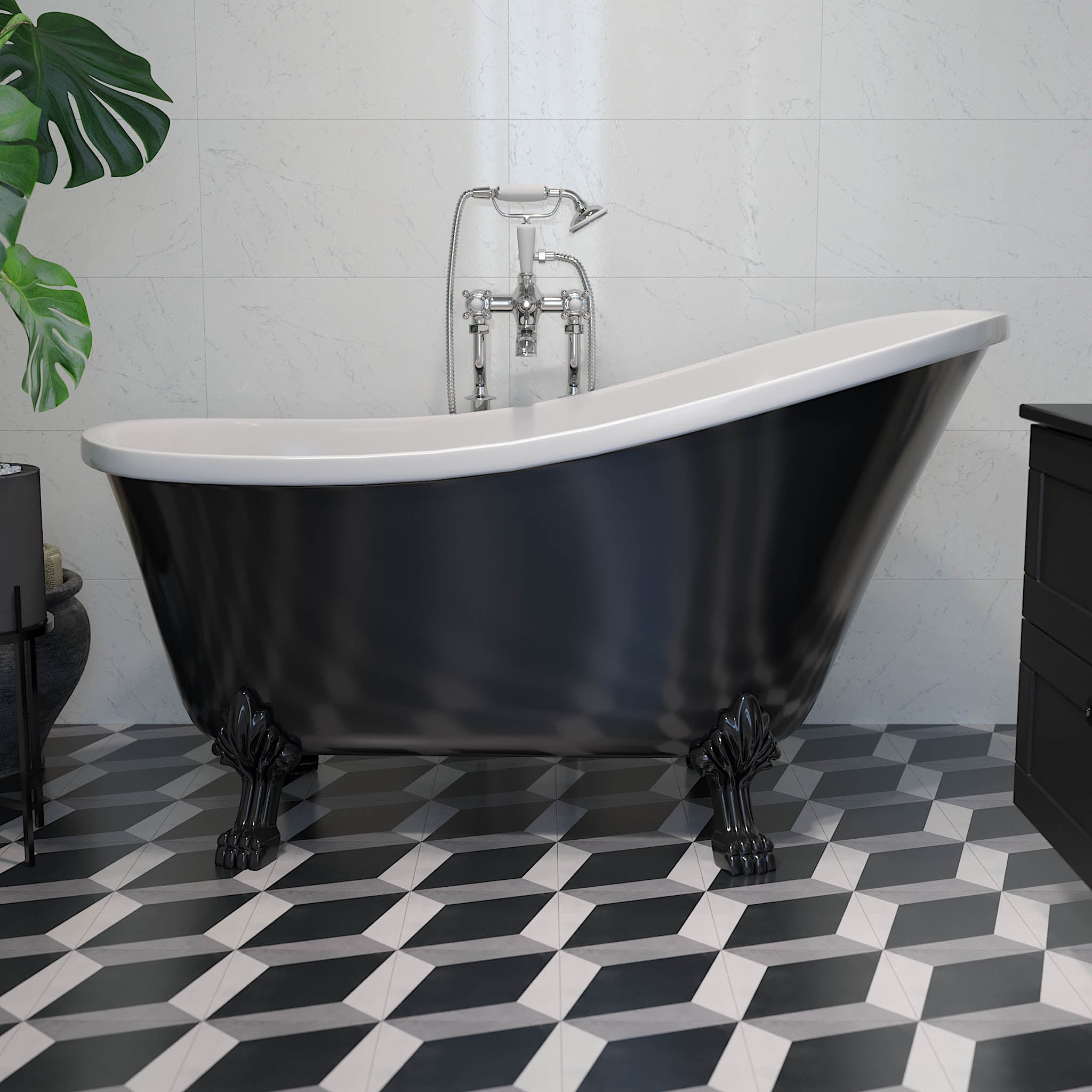 Svinkløv Tassbadkar 150 cm med Lejontassar, Svart Högblank - Fristående Badkar - BATH DELUXE - EXCLUSIVE - 47 - 150 - 65 - 12 - 42 - BATHDELUXE SWEDEN