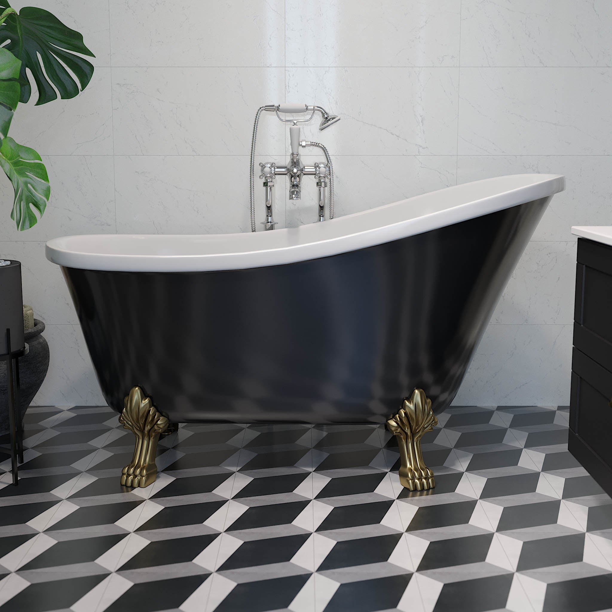 Svinkløv Tassbadkar 150 cm med Lejontassar, Svart Högblank - Fristående Badkar - BATH DELUXE - EXCLUSIVE - 47 - 150 - 65 - 65 - 42 - BATHDELUXE SWEDEN