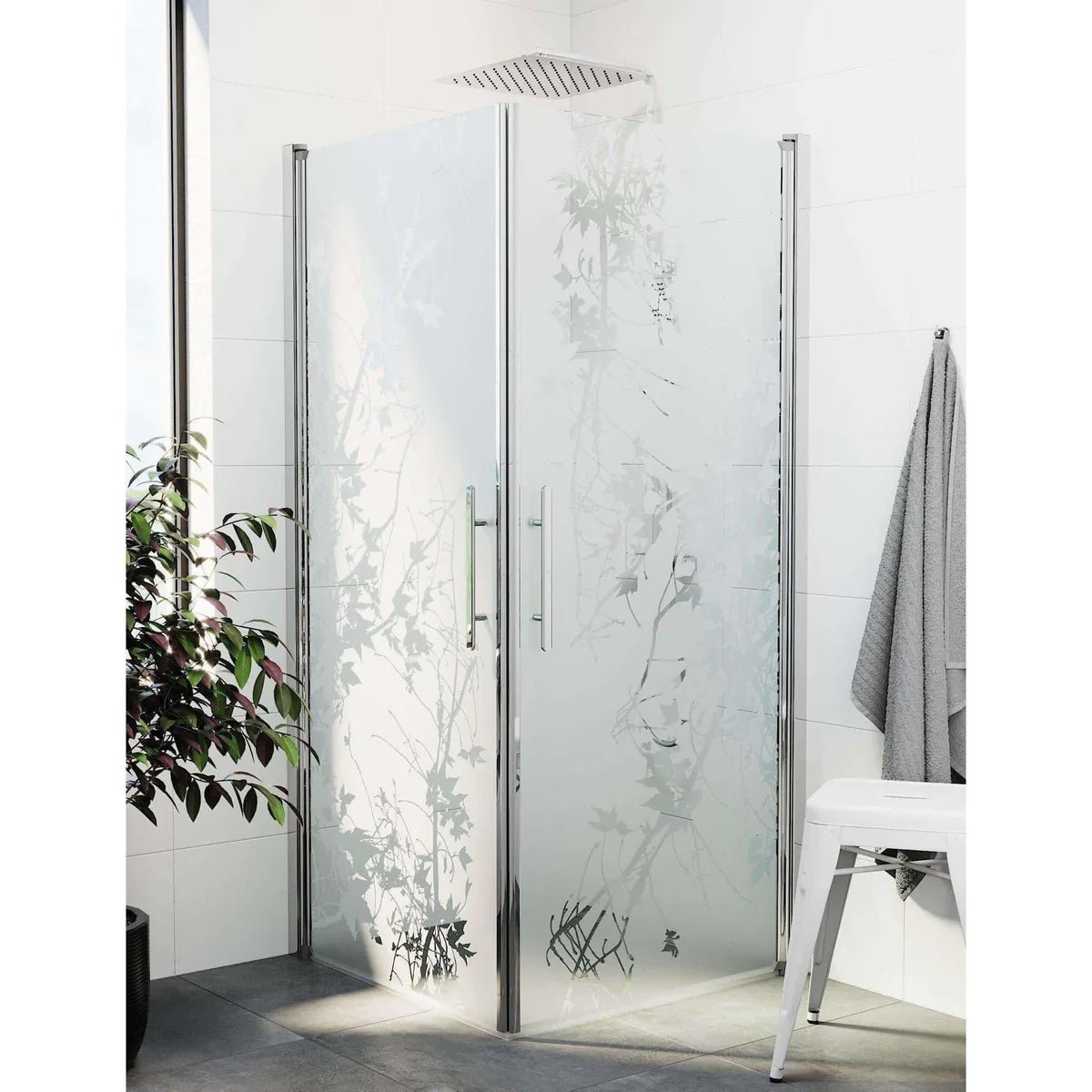 Vänern Duschhörn, Rak, Frostat Decor Glas, Krom Profil - Duschhörna - BATH DELUXE - PRESTIGE - 36 - 101 - 60 - 54 - 00 - BATHDELUXE SWEDEN