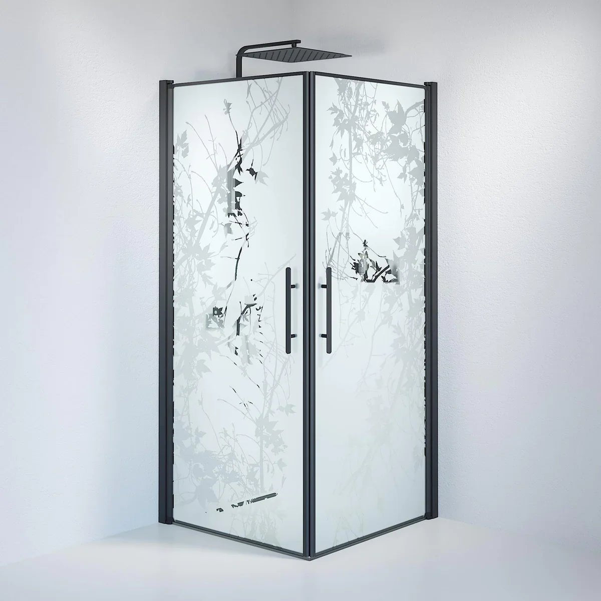 Vänern Duschhörn, Rak, Frostat Decor Glas, Svart Profil - Duschhörna - BATH DELUXE - PRESTIGE - 36 - 101 - 02 - 54 - 00 - BATHDELUXE SWEDEN
