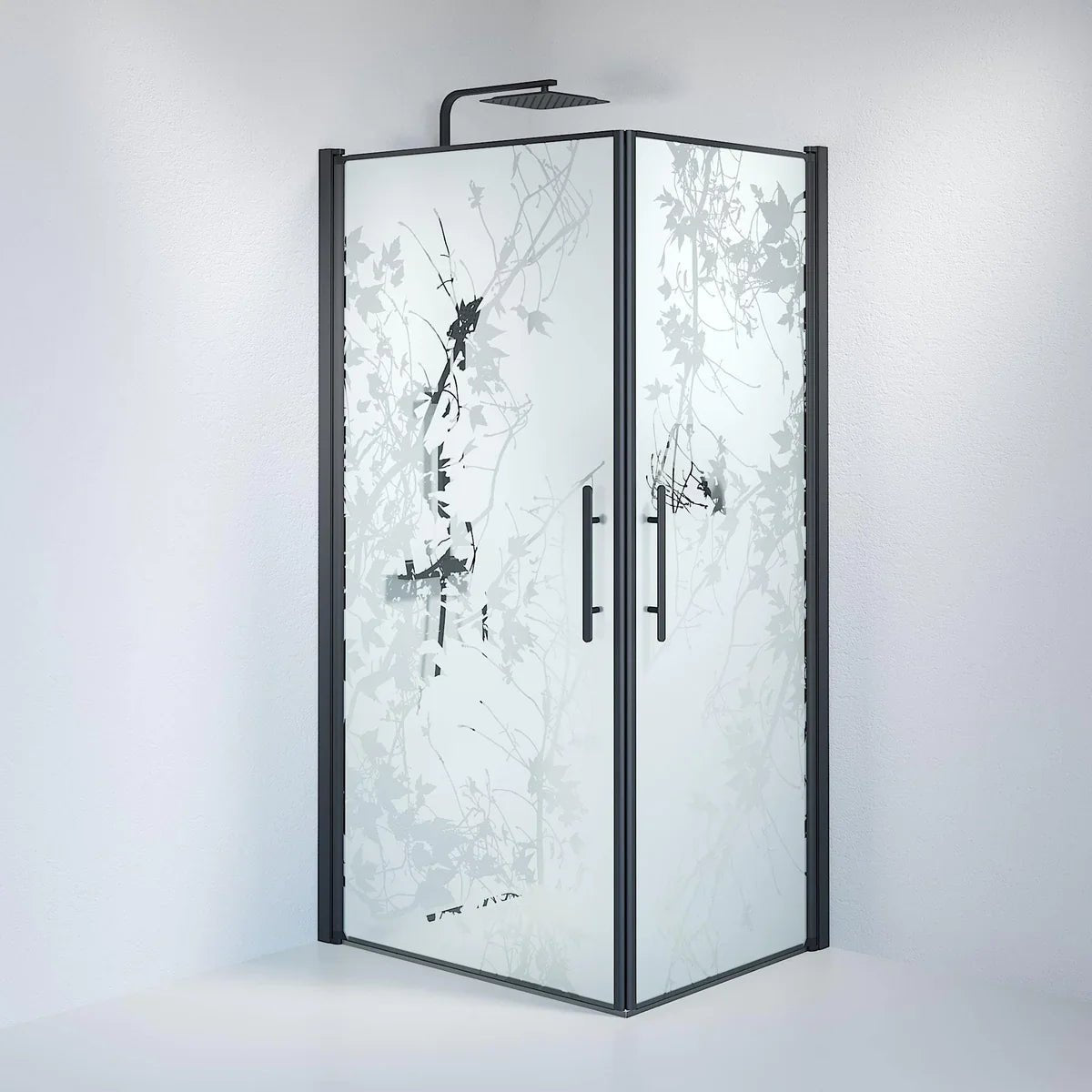 Vänern Duschhörn, Rak, Frostat Decor Glas, Svart Profil - Duschhörna - BATH DELUXE - PRESTIGE - 36 - 801 - 02 - 54 - 00 - BATHDELUXE SWEDEN