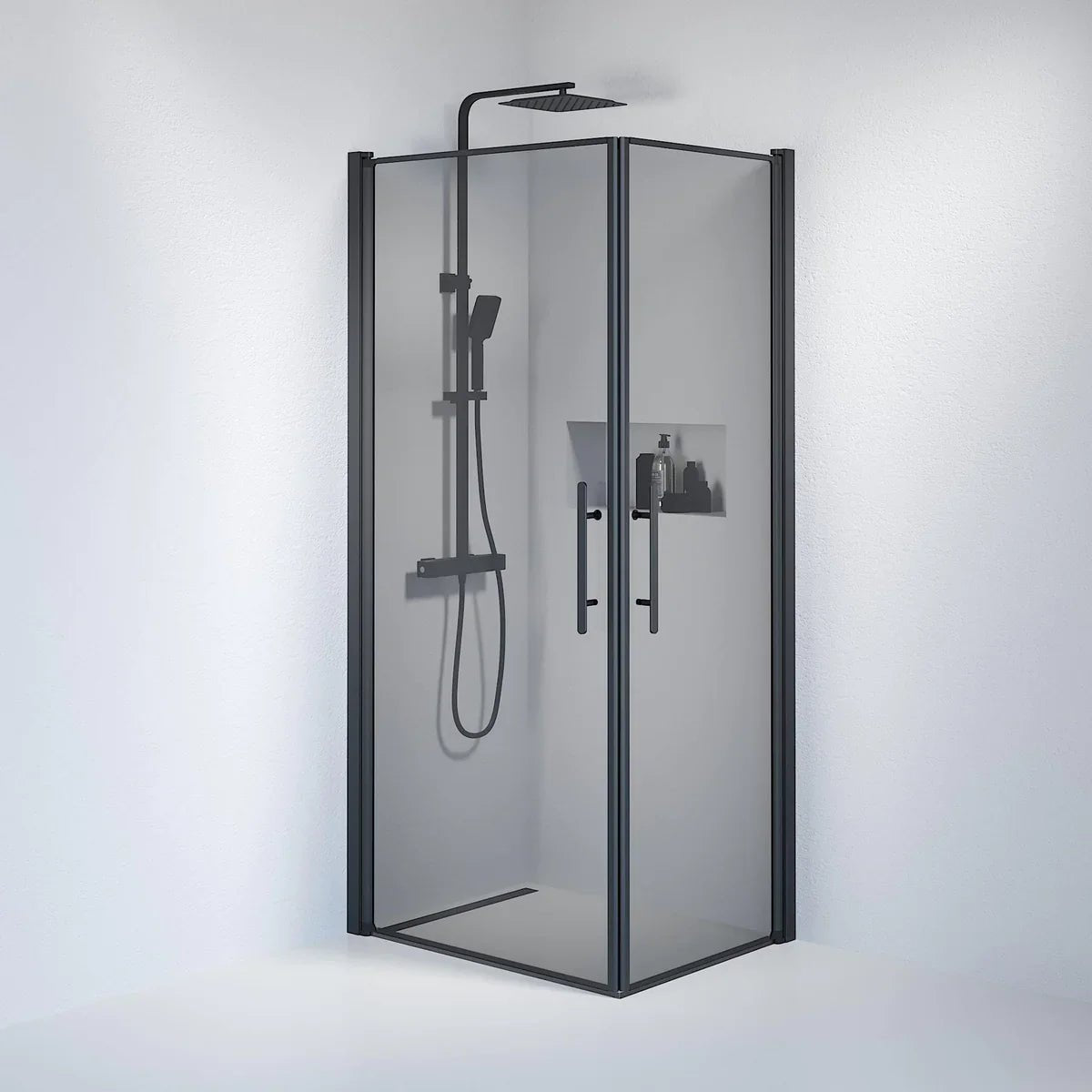 Vänern Duschhörn, Rak, Rökfärgat Glas, Svart Profil - Duschhörna - BATH DELUXE - PRESTIGE - 36 - 709 - 02 - 56 - 00 - BATHDELUXE SWEDEN