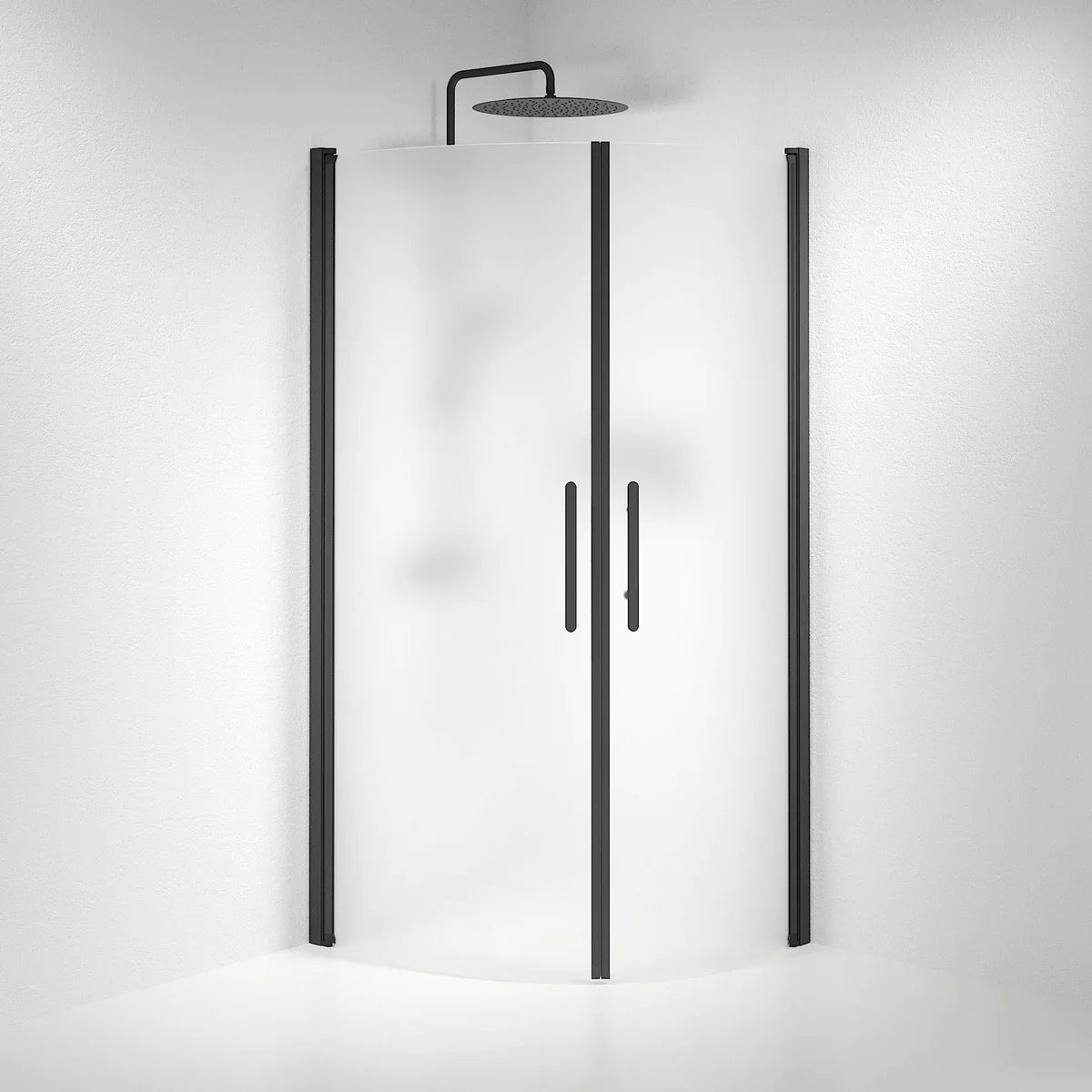 Vänern Duschhörn, Rund, Frostat Glas, Svart Profil - Duschhörna - BATH DELUXE - PRESTIGE - 35 - 801 - 02 - 55 - 00 - BATHDELUXE SWEDEN