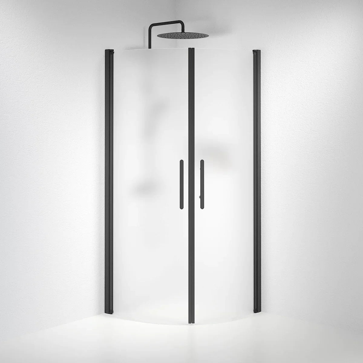 Vänern Duschhörn, Rund, Frostat Glas, Svart Profil - Duschhörna - BATH DELUXE - PRESTIGE - 35 - 809 - 02 - 55 - 00 - BATHDELUXE SWEDEN
