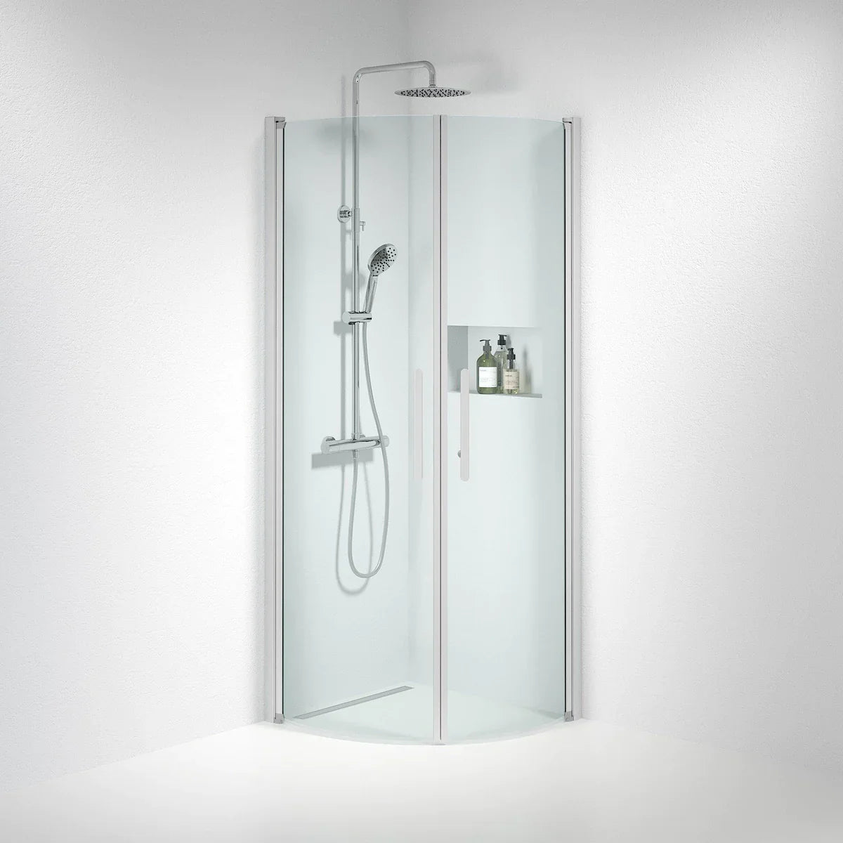 Vänern Duschhörn, Rund, Klarglas, Borstad Aluminium Profil - Duschhörna - BATH DELUXE - PRESTIGE - 35 - 708 - 67 - 50 - 00 - BATHDELUXE SWEDEN