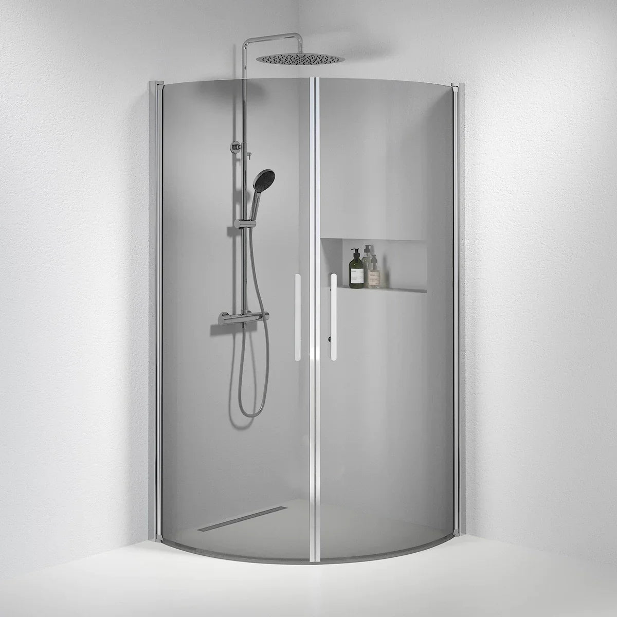 Vänern Duschhörn, Rund, Rökfärgat Glas, Krom Profil - Duschhörna - BATH DELUXE - PRESTIGE - 35 - 101 - 60 - 56 - 00 - BATHDELUXE SWEDEN