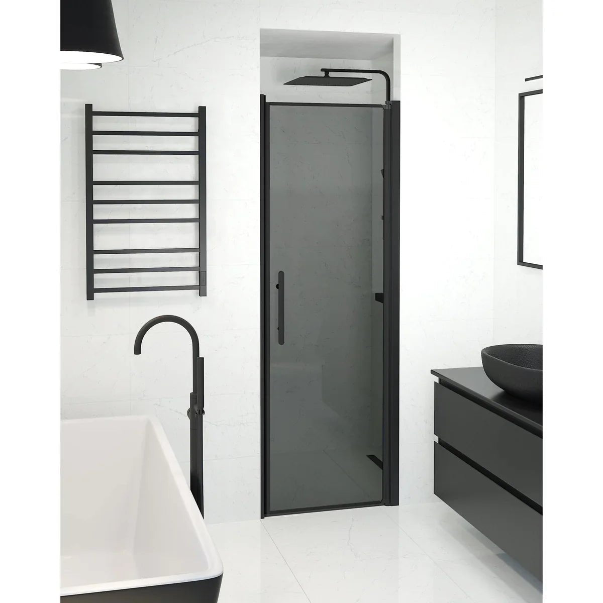 Vänern Niche Duschdörr, Rökfärgat Glas, Svart Profil - Nischduschar - BATH DELUXE - PRESTIGE - 38 - 070 - 00 - 56 - 00 - BATHDELUXE SWEDEN