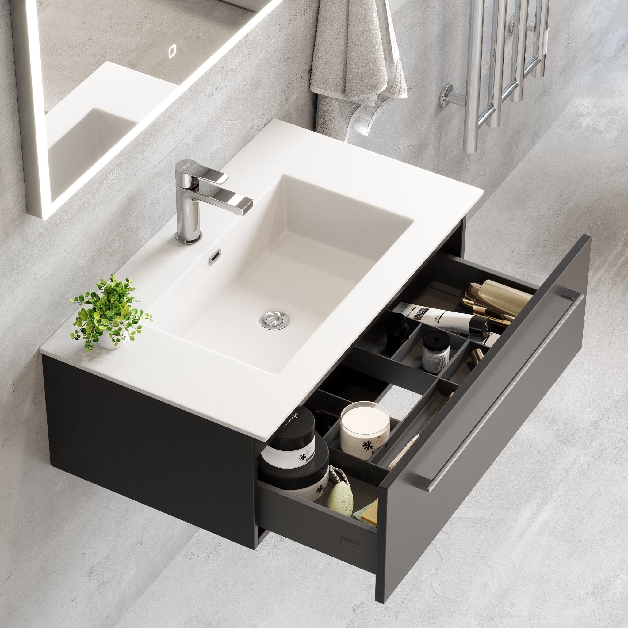 Vikedal Compact Badrumsmöbel, Svart Matt - Tvättställsskåp - BATH DELUXE - PRESTIGE - 85 - 080 - 52 - 02 - 30 - BATHDELUXE SWEDEN