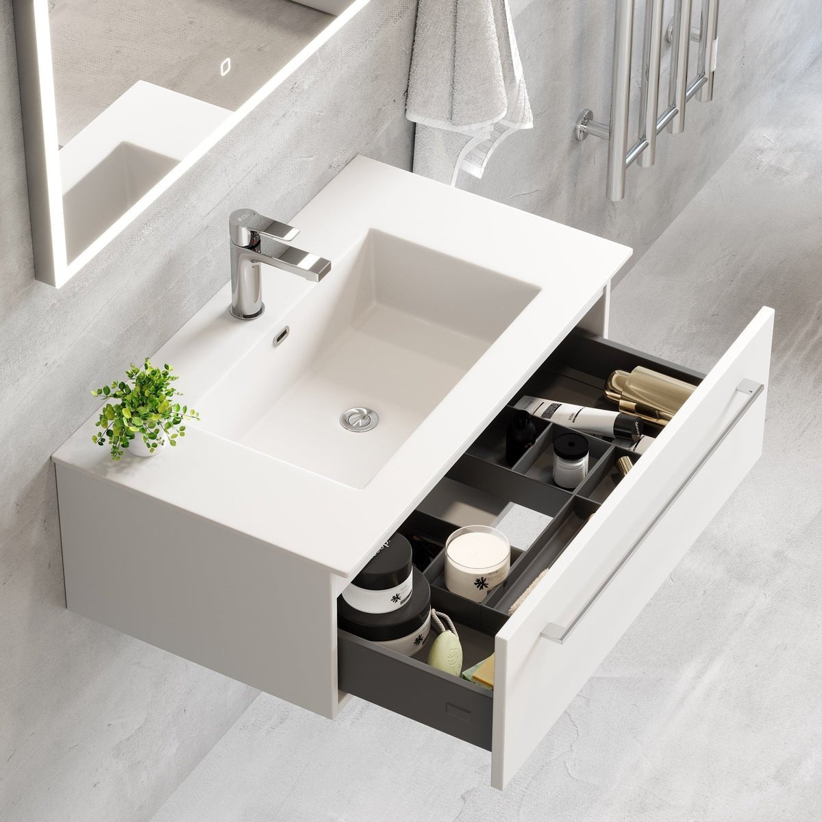 Vikedal Compact Badrumsmöbel, Vit Matt - Tvättställsskåp - BATH DELUXE - PRESTIGE - 85 - 080 - 52 - 01 - 30 - BATHDELUXE SWEDEN