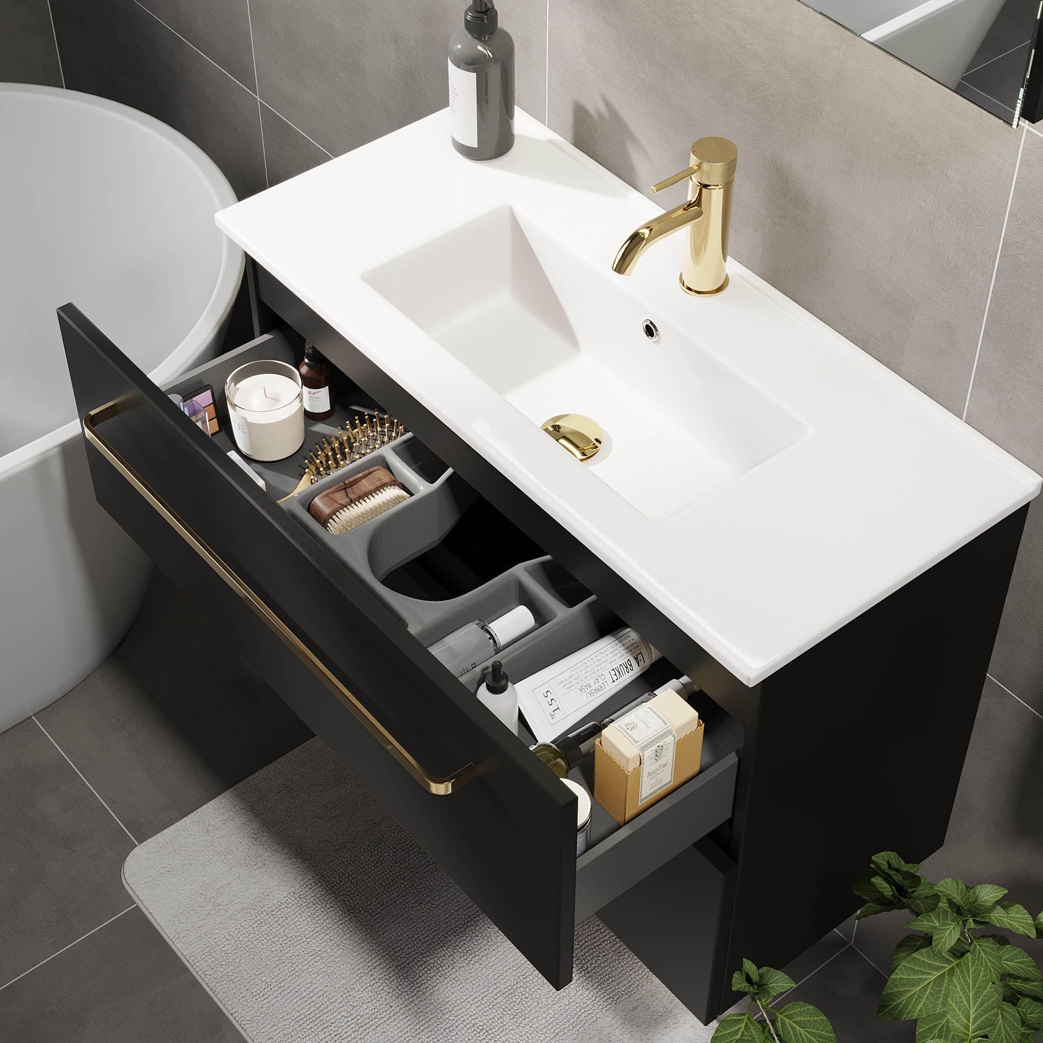 Volda Slimline Badrumsmöbel, Svart Matt - Tvättställsskåp - BATH DELUXE - PRESTIGE - 70 - 100 - 70 - 02 - 30 - BATHDELUXE SWEDEN