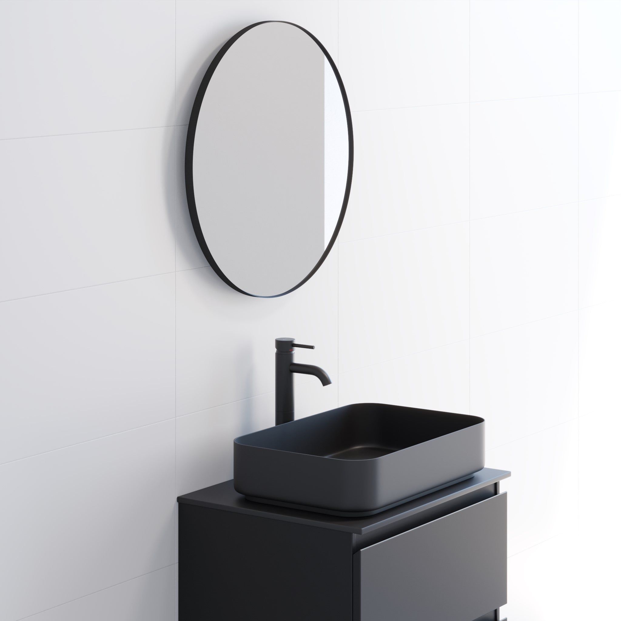 Borgsted Spegel m/svart ram , Rund - Speglar - BATH DELUXE - EXCLUSIVE - 01 - 060 - 09 - 02 - 00 - BATHDELUXE SWEDEN
