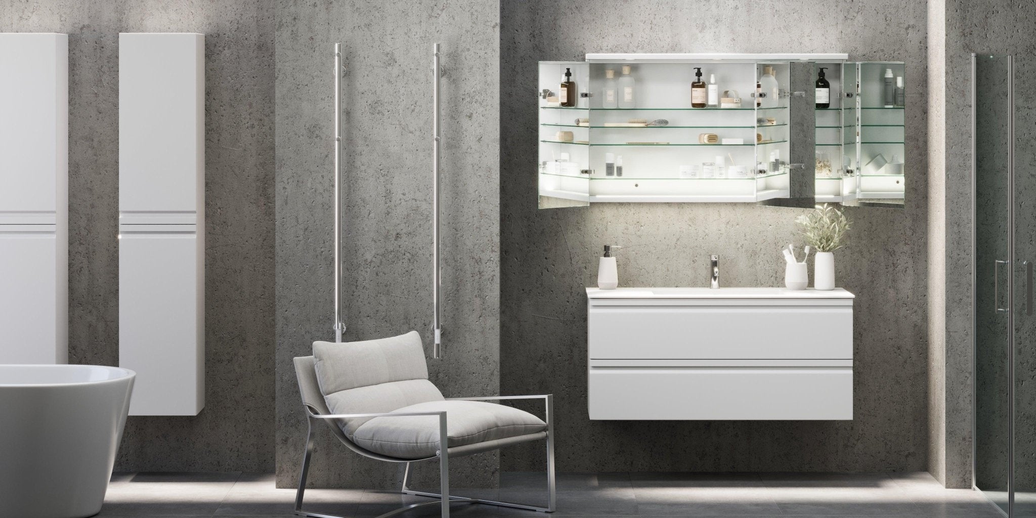 Fredrikstad Spegelskåp med LED belysning, Rund, Vit Matt - Spegelskåp - BATH DELUXE - PRESTIGE - 02 - 050 - 01 - 01 - 00 - BATHDELUXE SWEDEN