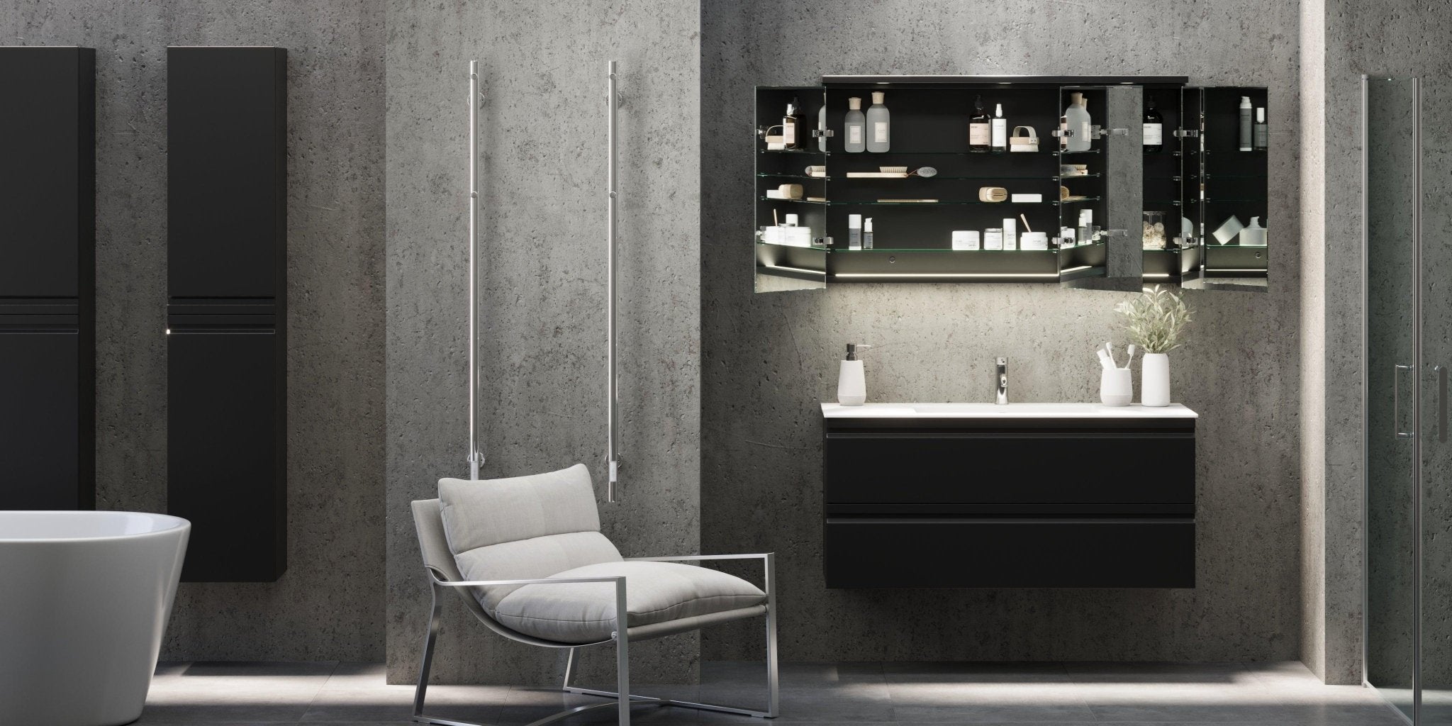 Fredrikstad Spegelskåp med LED belysning, Rund, Svart Matt - Spegelskåp - BATH DELUXE - PRESTIGE - 02 - 120 - 01 - 02 - 00 - BATHDELUXE SWEDEN