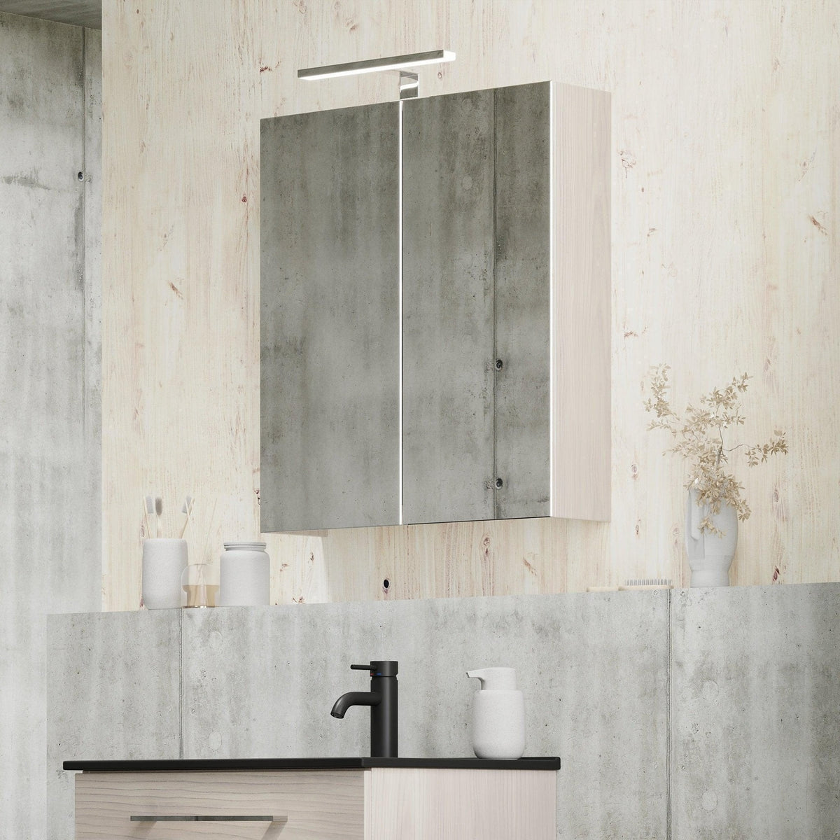 Morgedal, Mirror Cabinet, Grey Wood - 50 cm - MASTERSTORE - 8595677134889 - Mirror Cabinet - 02 - 050 - 53 - 33 - 00 - 8595677134889