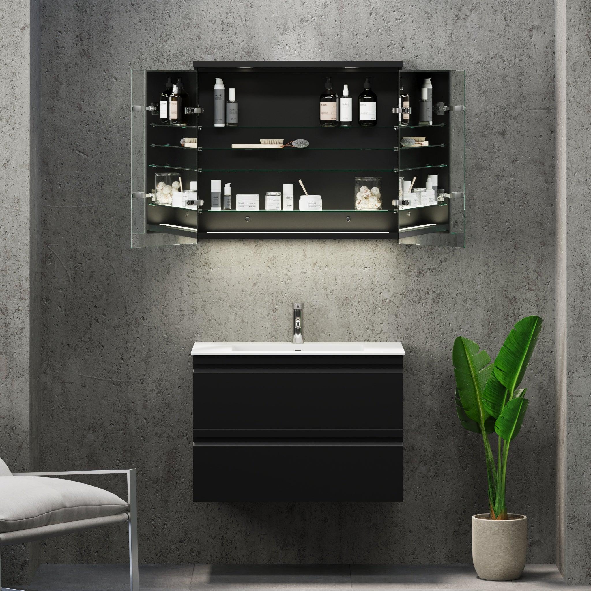 Fredrikstad Spegelskåp med LED belysning, Rund, Svart Matt - Spegelskåp - BATH DELUXE - PRESTIGE - 02 - 080 - 01 - 02 - 00 - BATHDELUXE SWEDEN