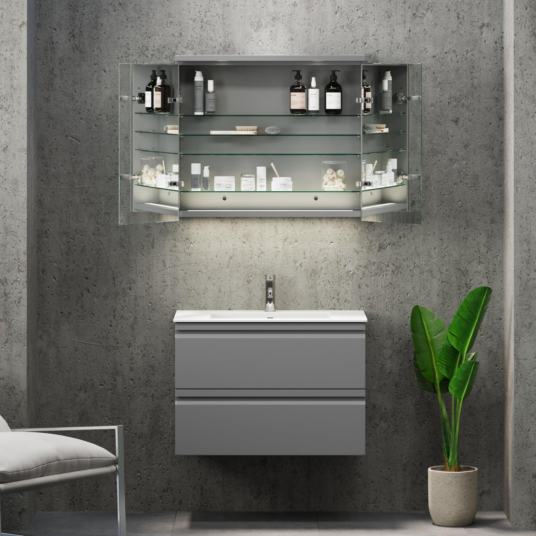 Fredrikstad Spegelskåp med LED belysning, Rund, Grå Matt - Spegelskåp - BATH DELUXE - PRESTIGE - 02 - 080 - 01 - 03 - 00 - BATHDELUXE SWEDEN
