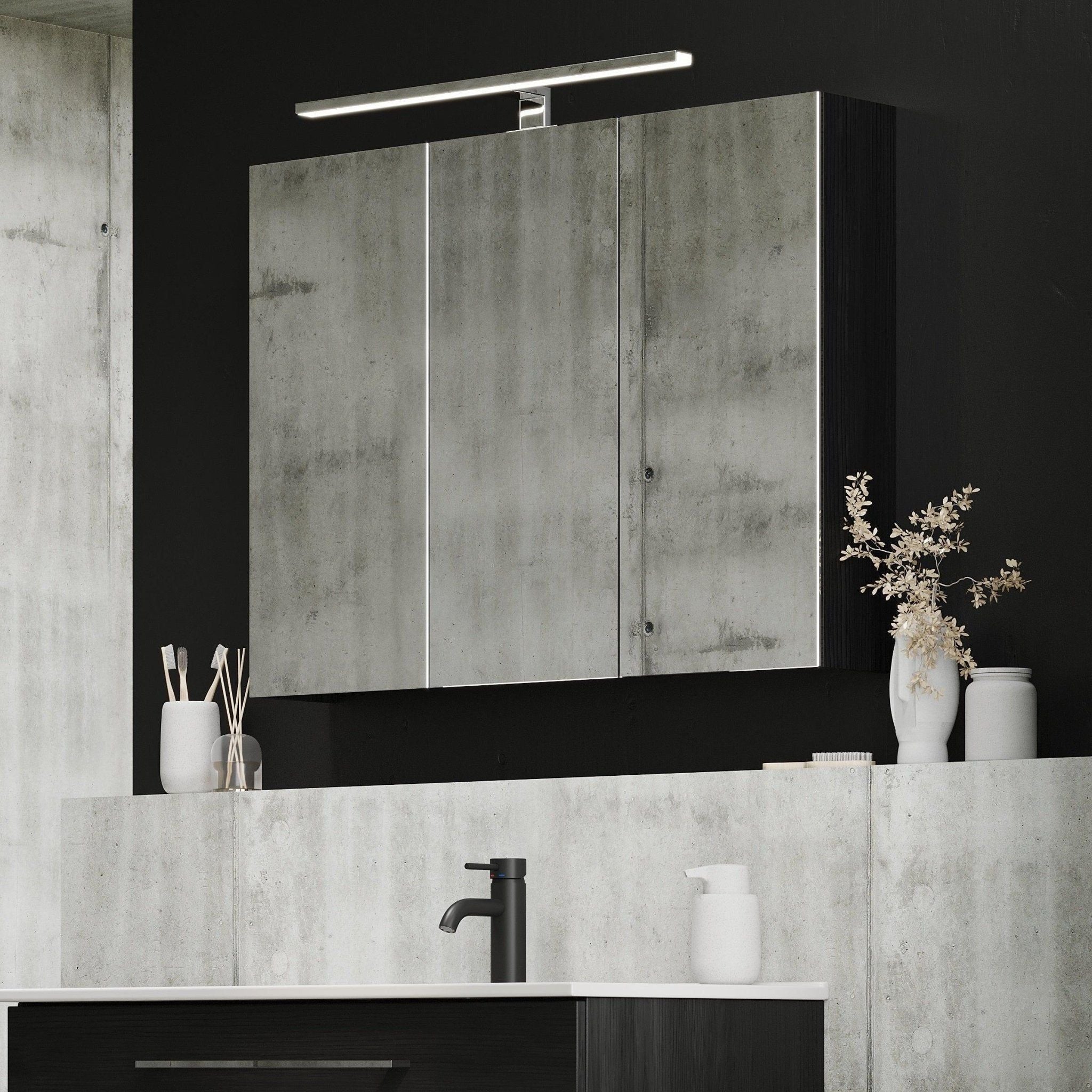 Spegelskåp 90x65x14 cm - med glashyllor - Svart trästruktur - Morgendal - Spegelskåp - BATH DELUXE - EXCLUSIVE - 02-090-53-22-00 - BATHDELUXE SWEDEN