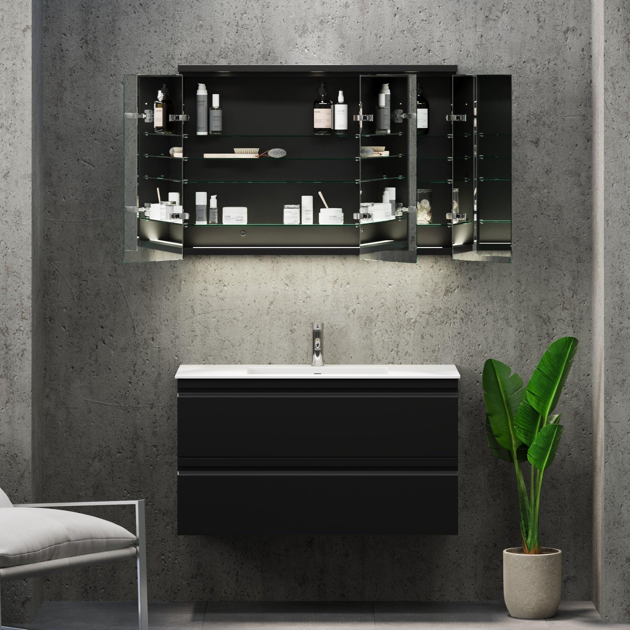 Fredrikstad Spegelskåp med LED belysning, Rund, Svart Matt - Spegelskåp - BATH DELUXE - PRESTIGE - 02 - 100 - 01 - 02 - 00 - BATHDELUXE SWEDEN