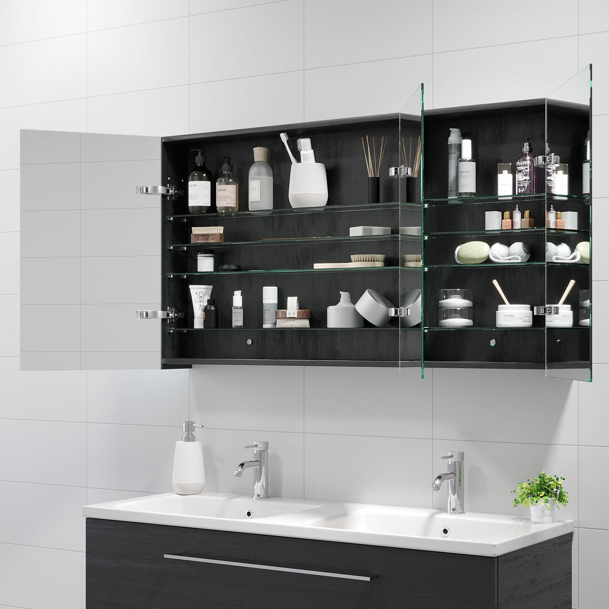 Morgedal, Mirror Cabinet, Black Wood - 100 cm - MASTERSTORE - 8595677134995 - Mirror Cabinet - 02 - 100 - 53 - 22 - 00 - 8595677134995