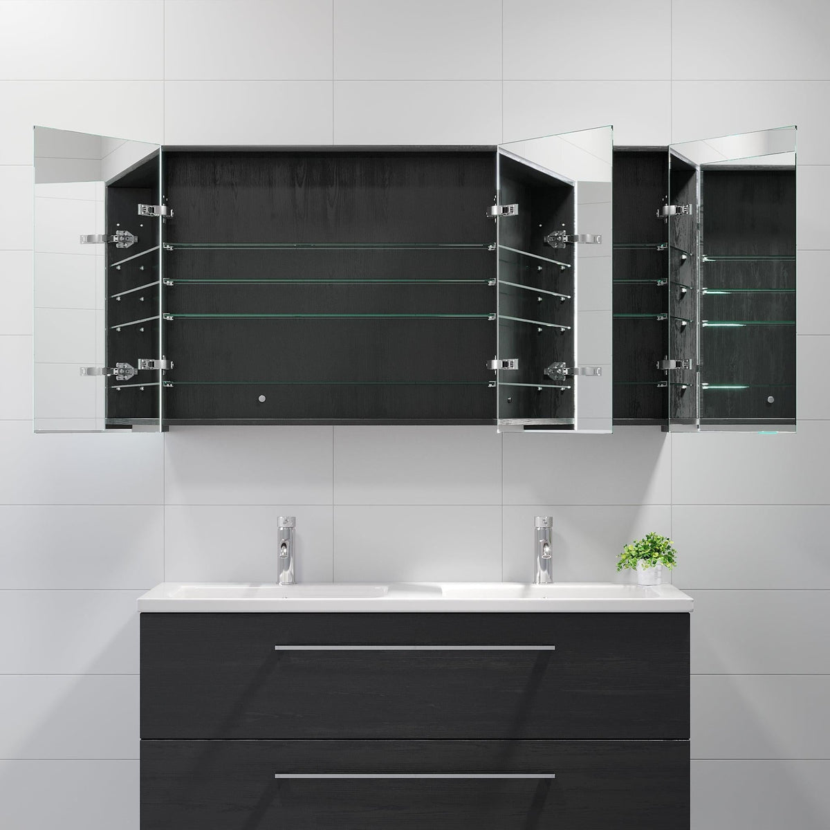 Morgedal, Mirror Cabinet, Black Wood - 100 cm - MASTERSTORE - 8595677134995 - Mirror Cabinet - 02 - 100 - 53 - 22 - 00 - 8595677134995