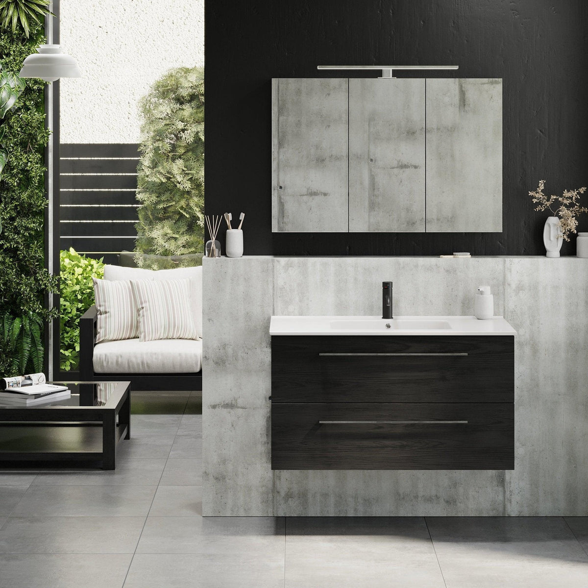 Morgedal, Mirror Cabinet, Black Wood - 100 cm - MASTERSTORE - 8595677134995 - Mirror Cabinet - 02 - 100 - 53 - 22 - 00 - 8595677134995