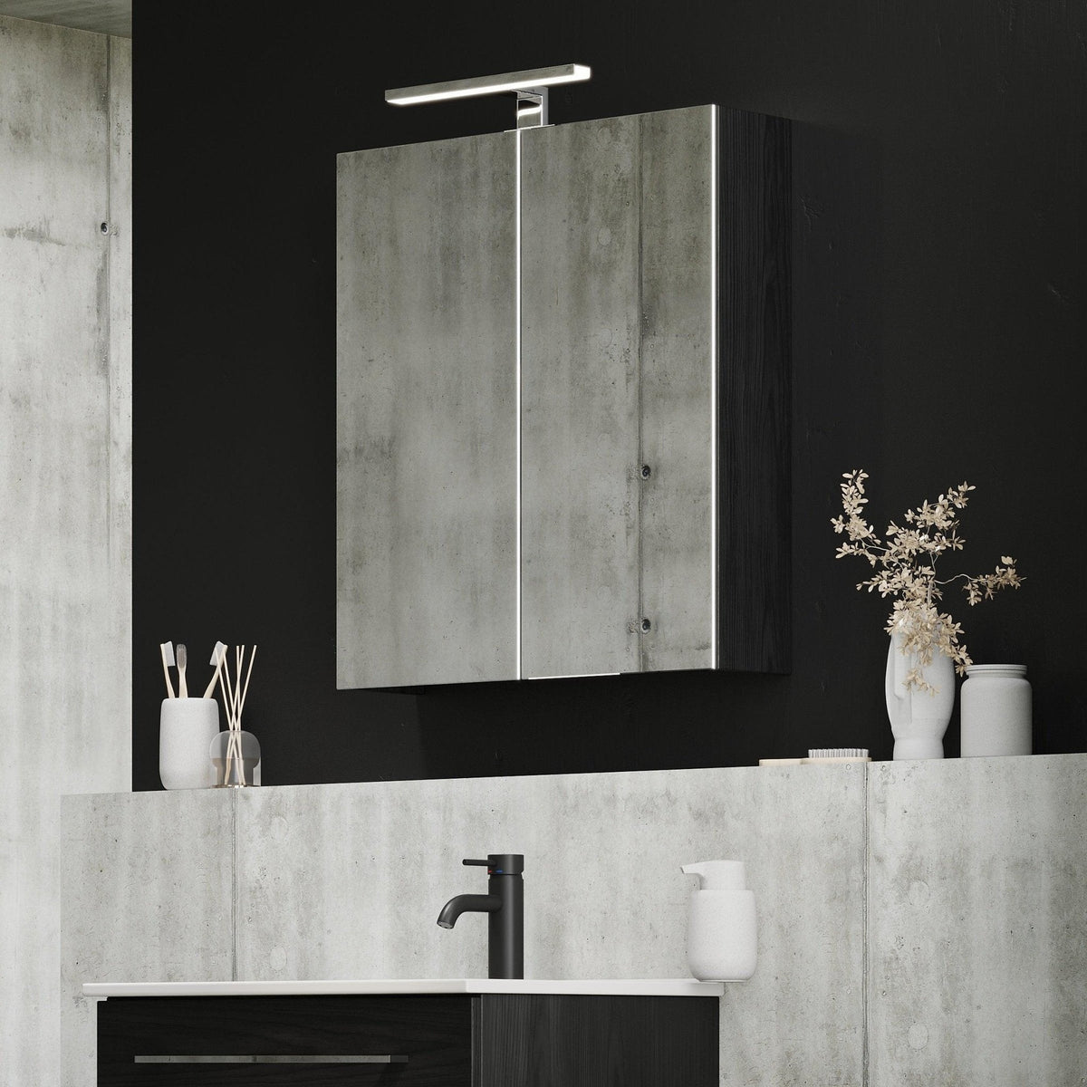 Morgedal, Mirror Cabinet, Black Wood - 100 cm - MASTERSTORE - 8595677134995 - Mirror Cabinet - 02 - 100 - 53 - 22 - 00 - 8595677134995