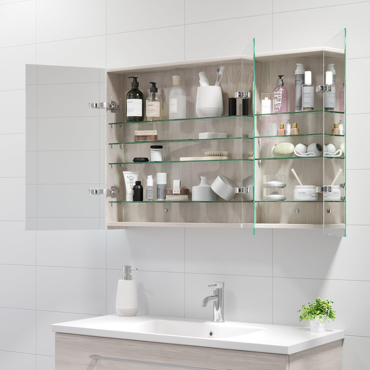 Morgedal, Mirror Cabinet, Grey Wood - 100 cm - MASTERSTORE - 8595677135008 - Mirror Cabinet - 02 - 100 - 53 - 33 - 00 - 8595677135008