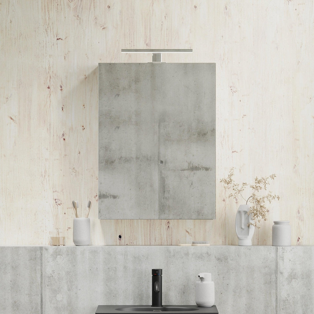 Morgedal, Mirror Cabinet, Grey Wood - 100 cm - MASTERSTORE - 8595677135008 - Mirror Cabinet - 02 - 100 - 53 - 33 - 00 - 8595677135008