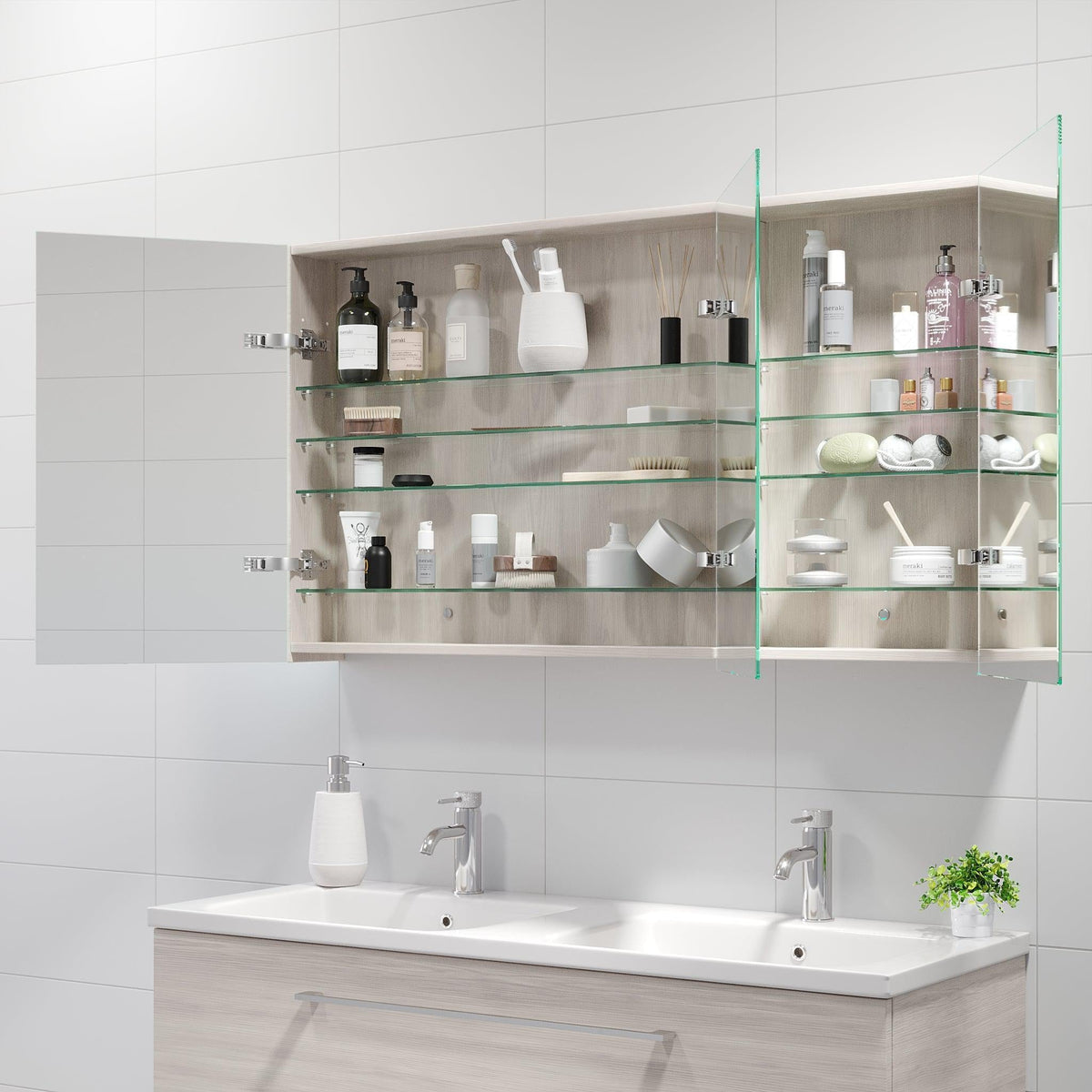 Morgedal, Mirror Cabinet, Grey Wood - 100 cm - MASTERSTORE - 8595677135008 - Mirror Cabinet - 02 - 100 - 53 - 33 - 00 - 8595677135008