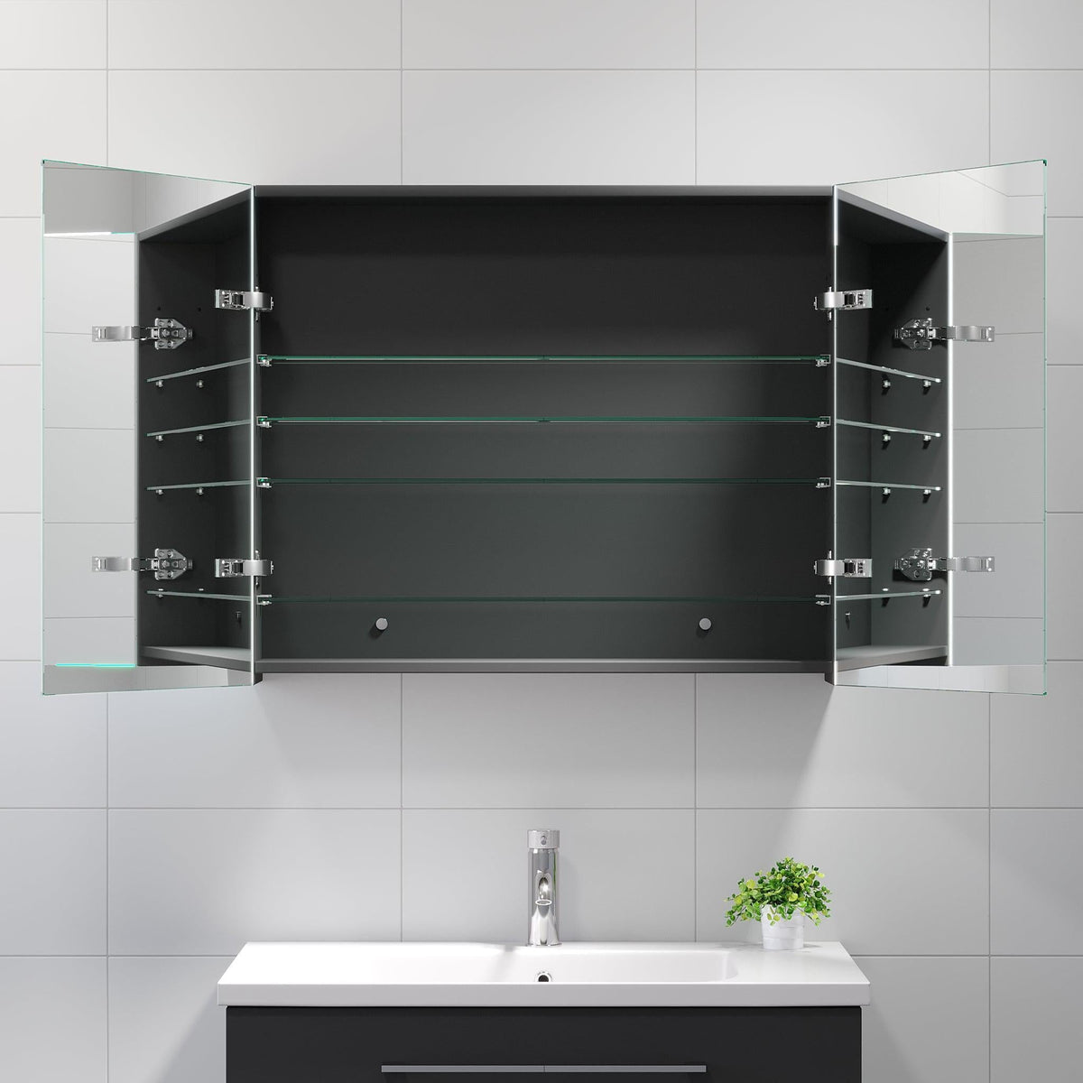 Morgedal, Mirror Cabinet, Grey Anthracite - 100 cm - MASTERSTORE - 8595677134971 - Mirror Cabinet - 02 - 100 - 53 - 43 - 00 - 8595677134971