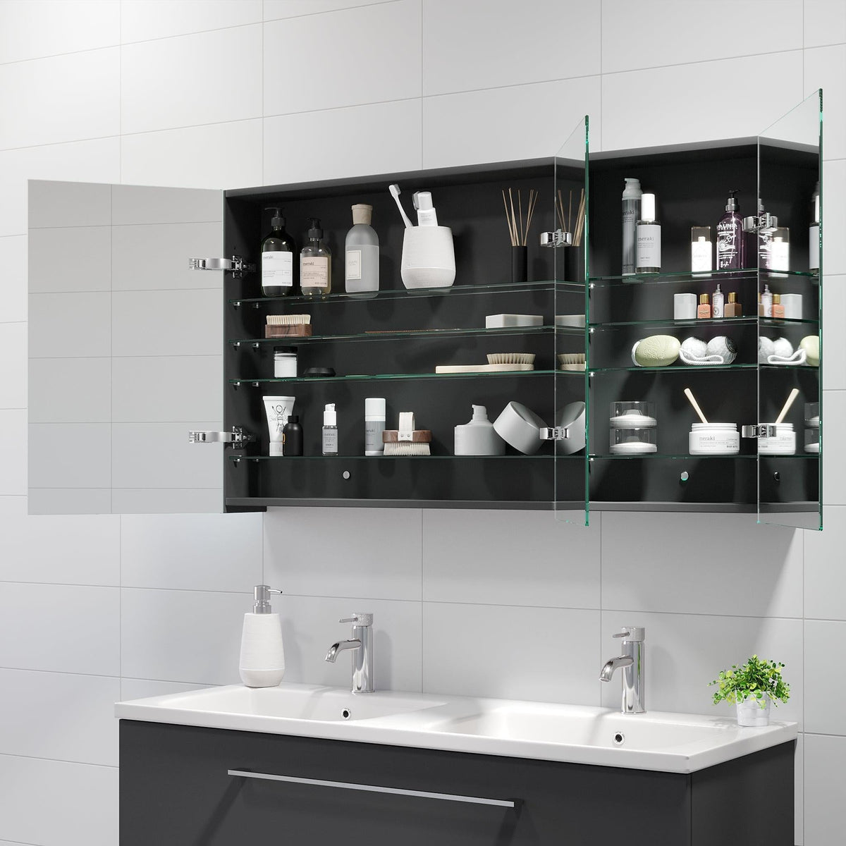Morgedal, Mirror Cabinet, Grey Anthracite - 100 cm - MASTERSTORE - 8595677134971 - Mirror Cabinet - 02 - 100 - 53 - 43 - 00 - 8595677134971