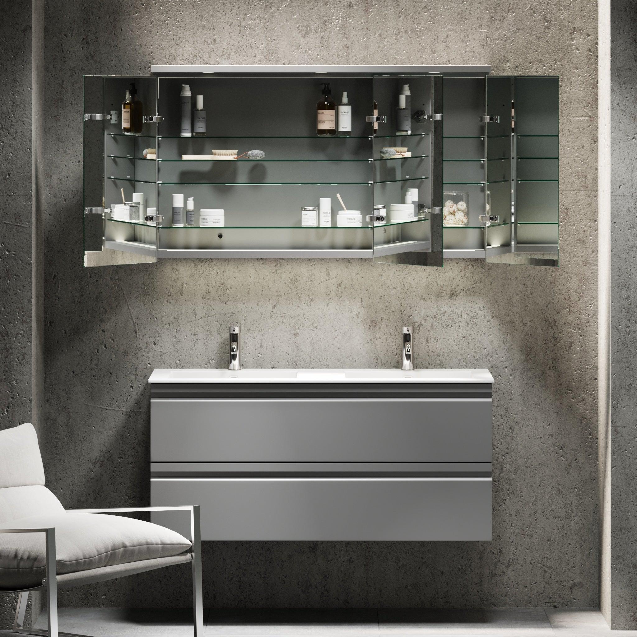Fredrikstad Spegelskåp med LED belysning, Rund, Grå Matt - Spegelskåp - BATH DELUXE - PRESTIGE - 02 - 120 - 01 - 03 - 00 - BATHDELUXE SWEDEN